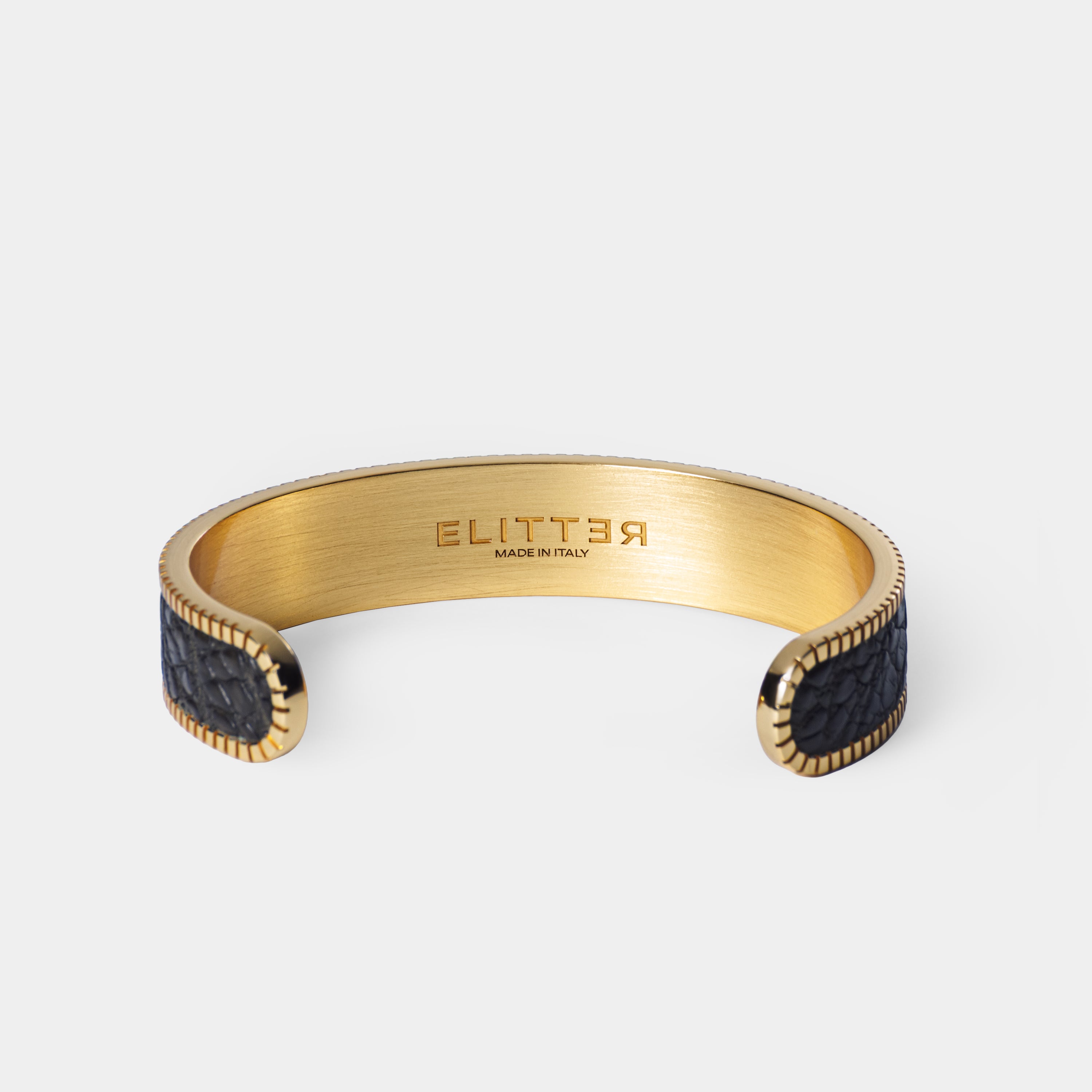 crocodile leather bracelet signum small gold black back