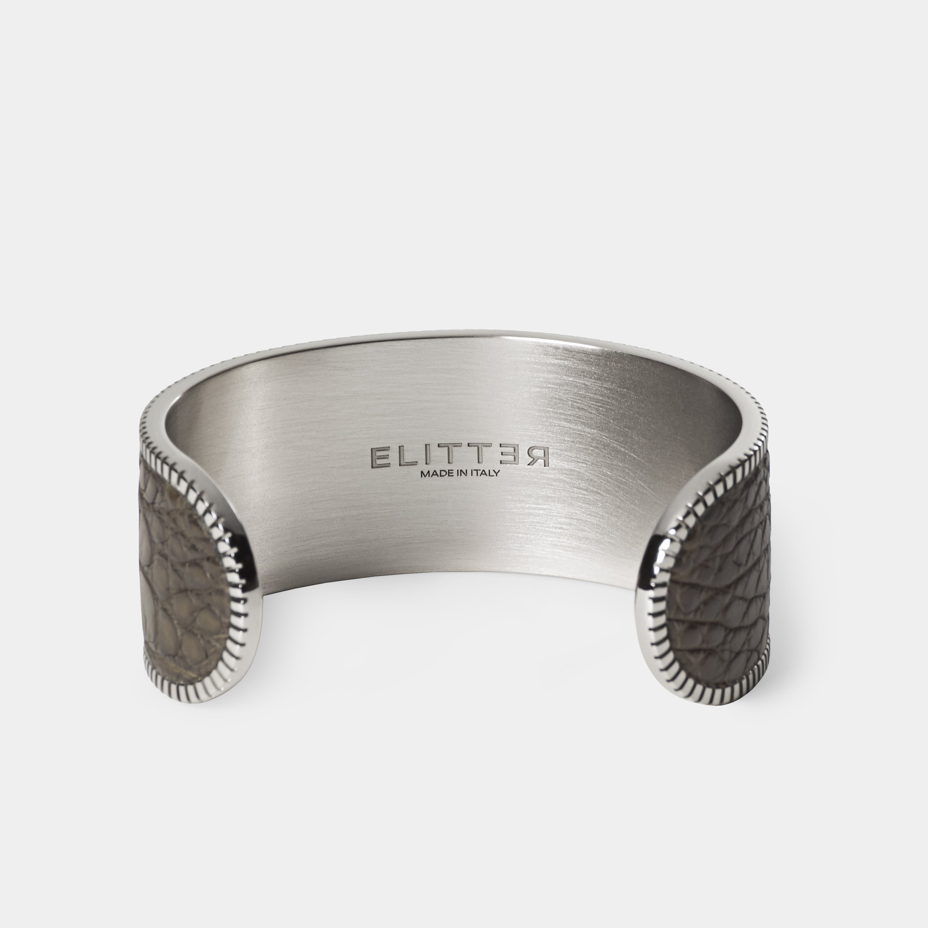 crocodile leather bracelet signum big palladium olive black back