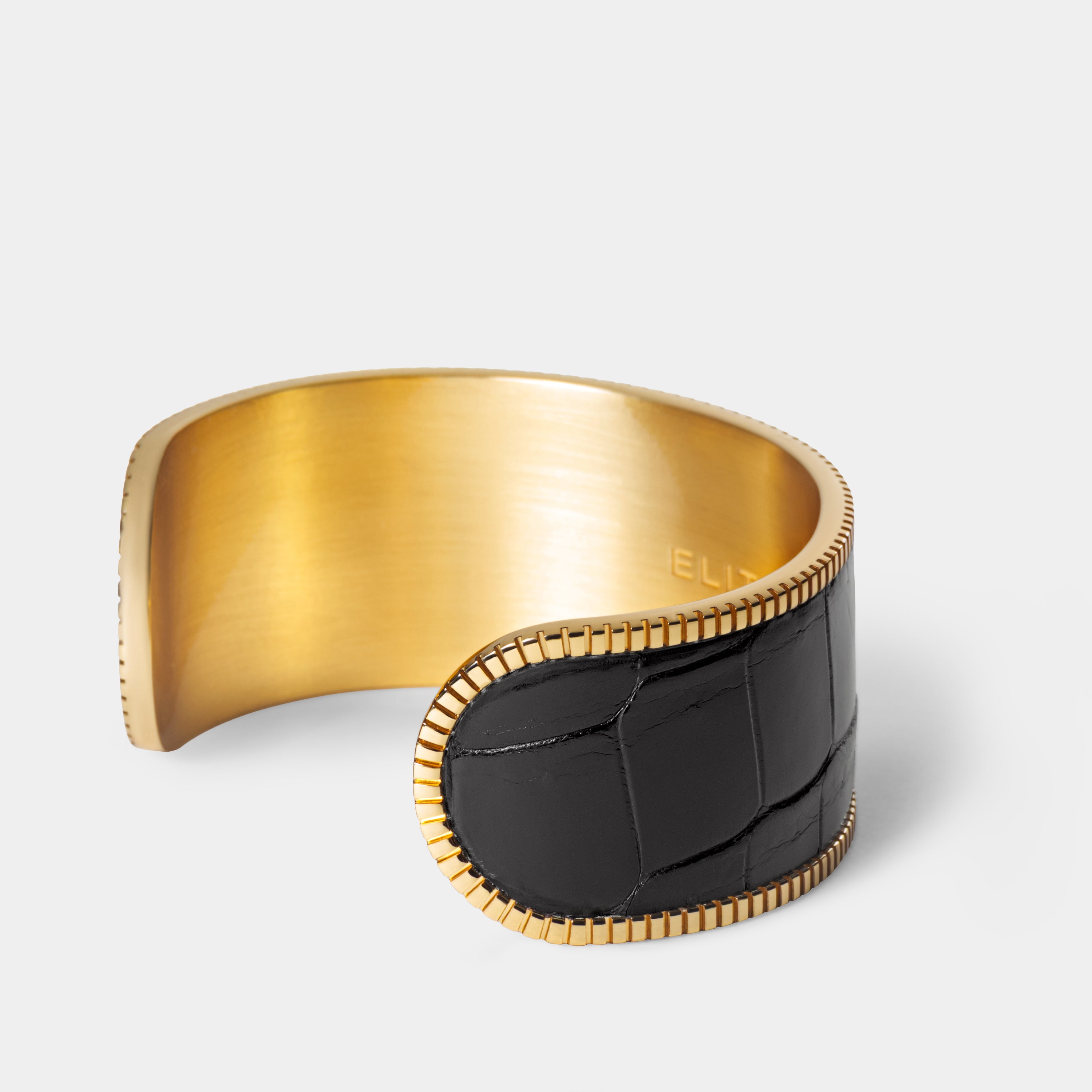 crocodile leather bracelet signum big gold black side