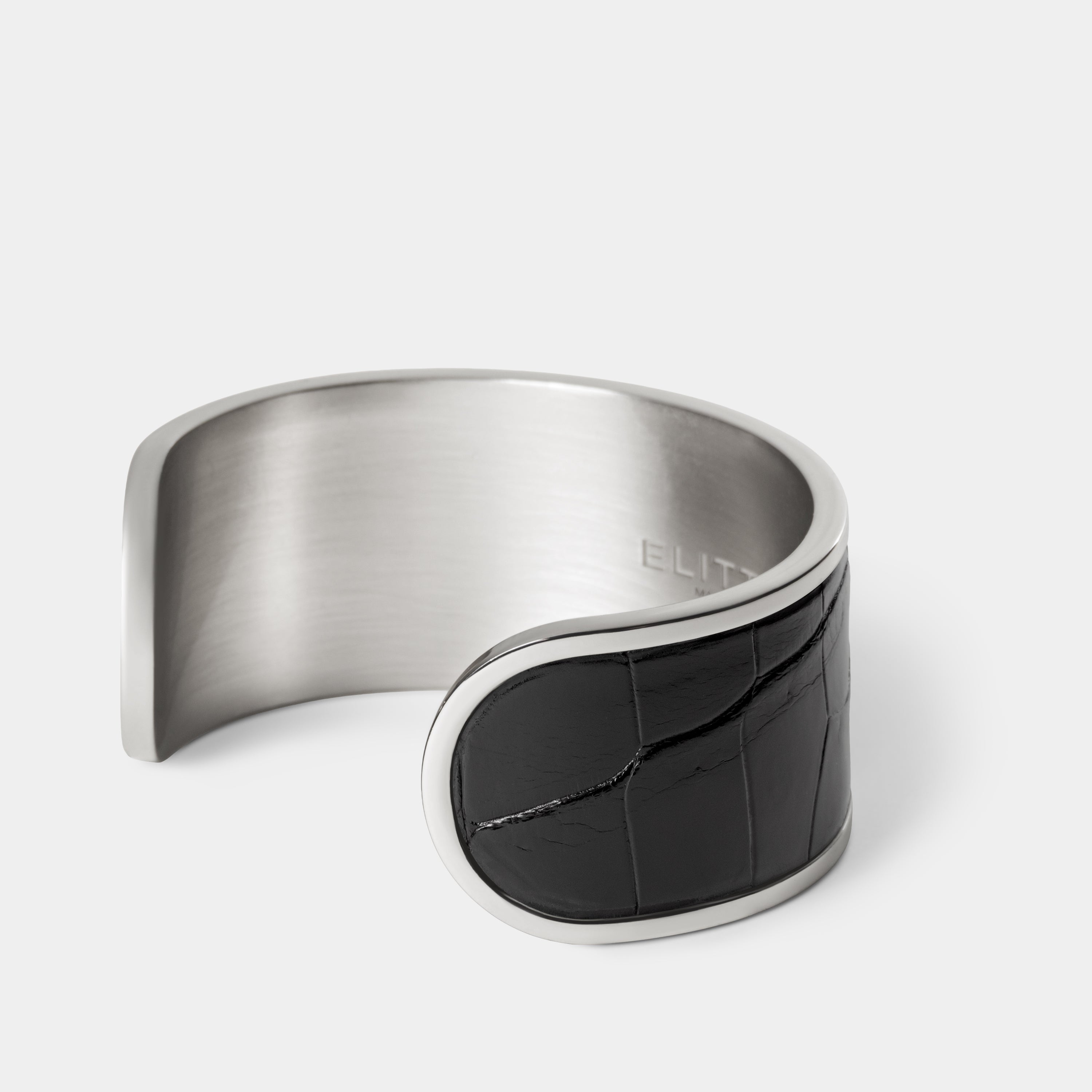crocodile leather bracelet purum big palladium black side