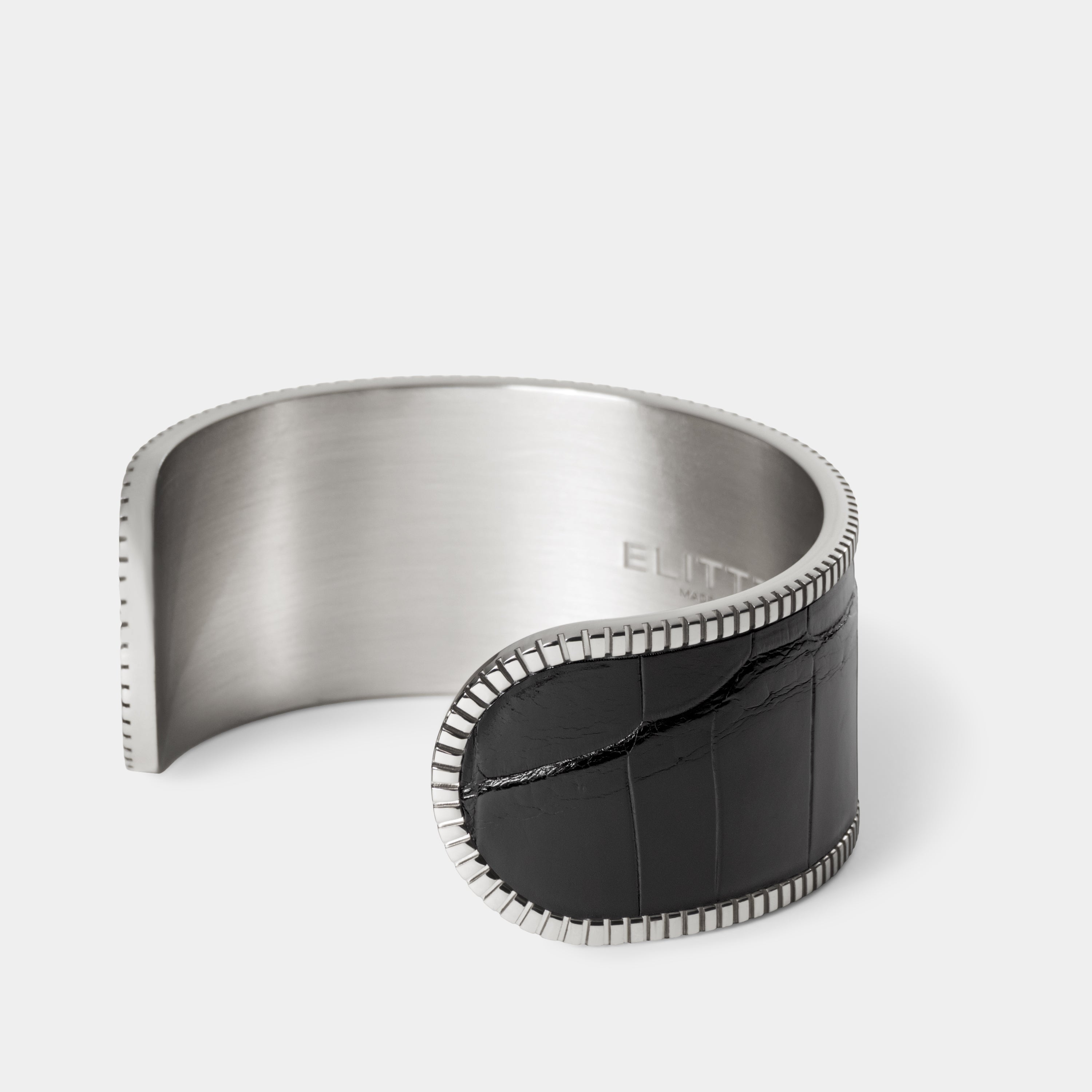 crocodile leather bracelet signum big palladium black side