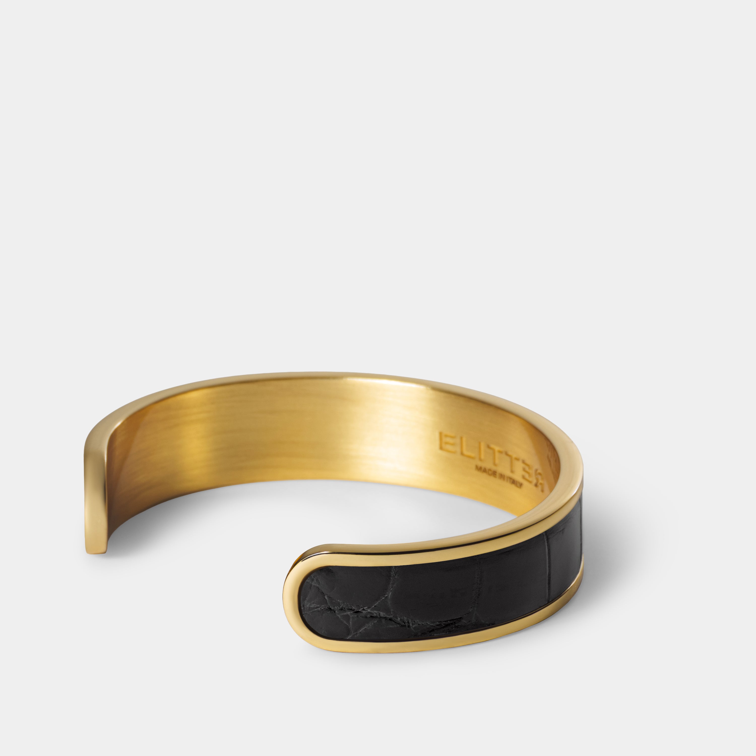 crocodile leather bracelet purum small gold black side