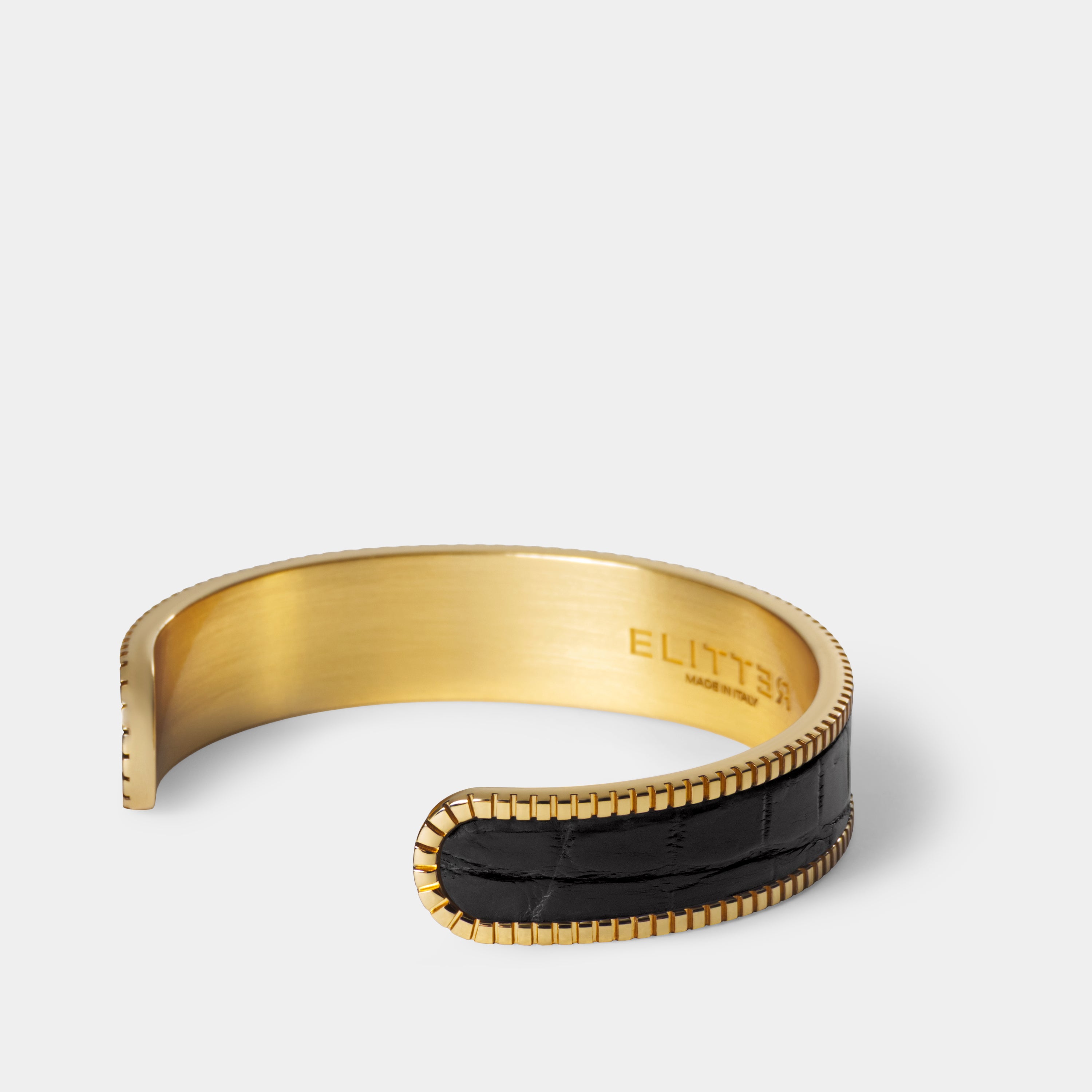 crocodile leather bracelet signum small gold black side
