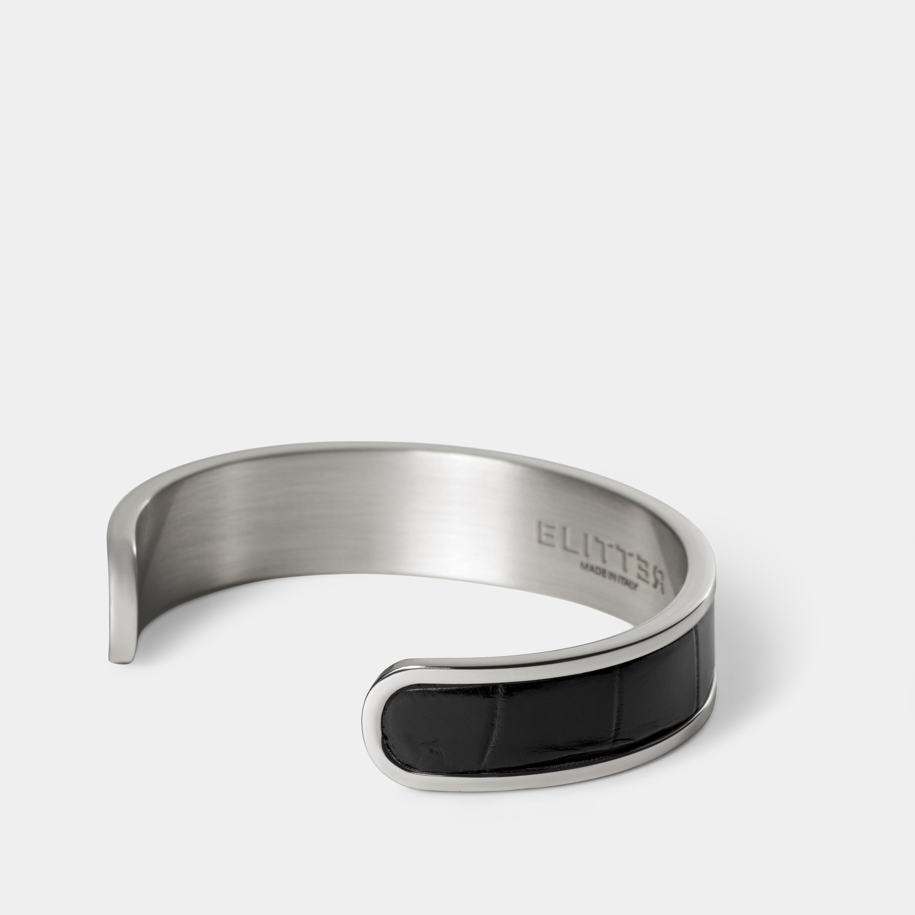 crocodile leather bracelet purum small palladium black side