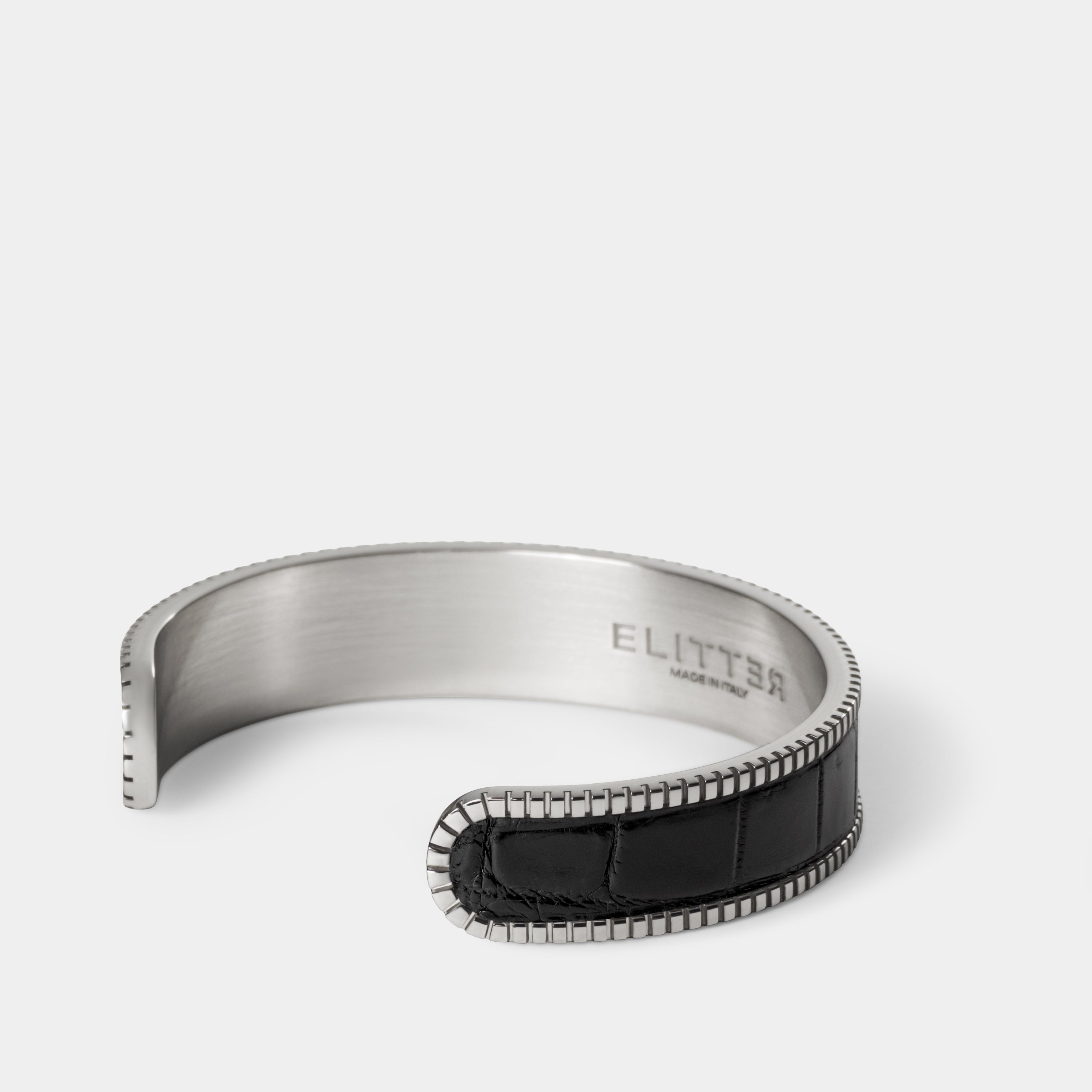 crocodile leather bracelet signum small palladium black side
