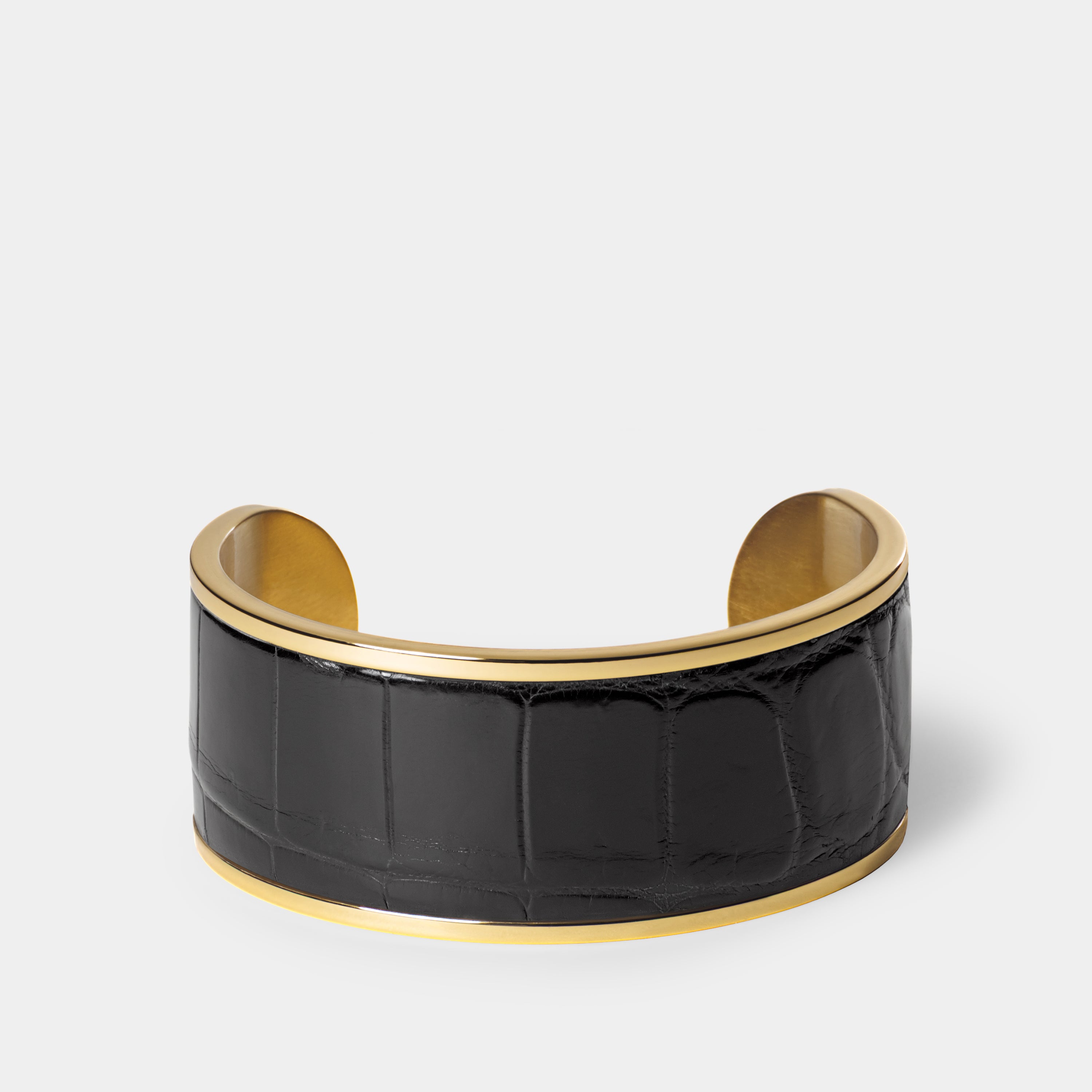 crocodile leather bracelet purum big gold black front
