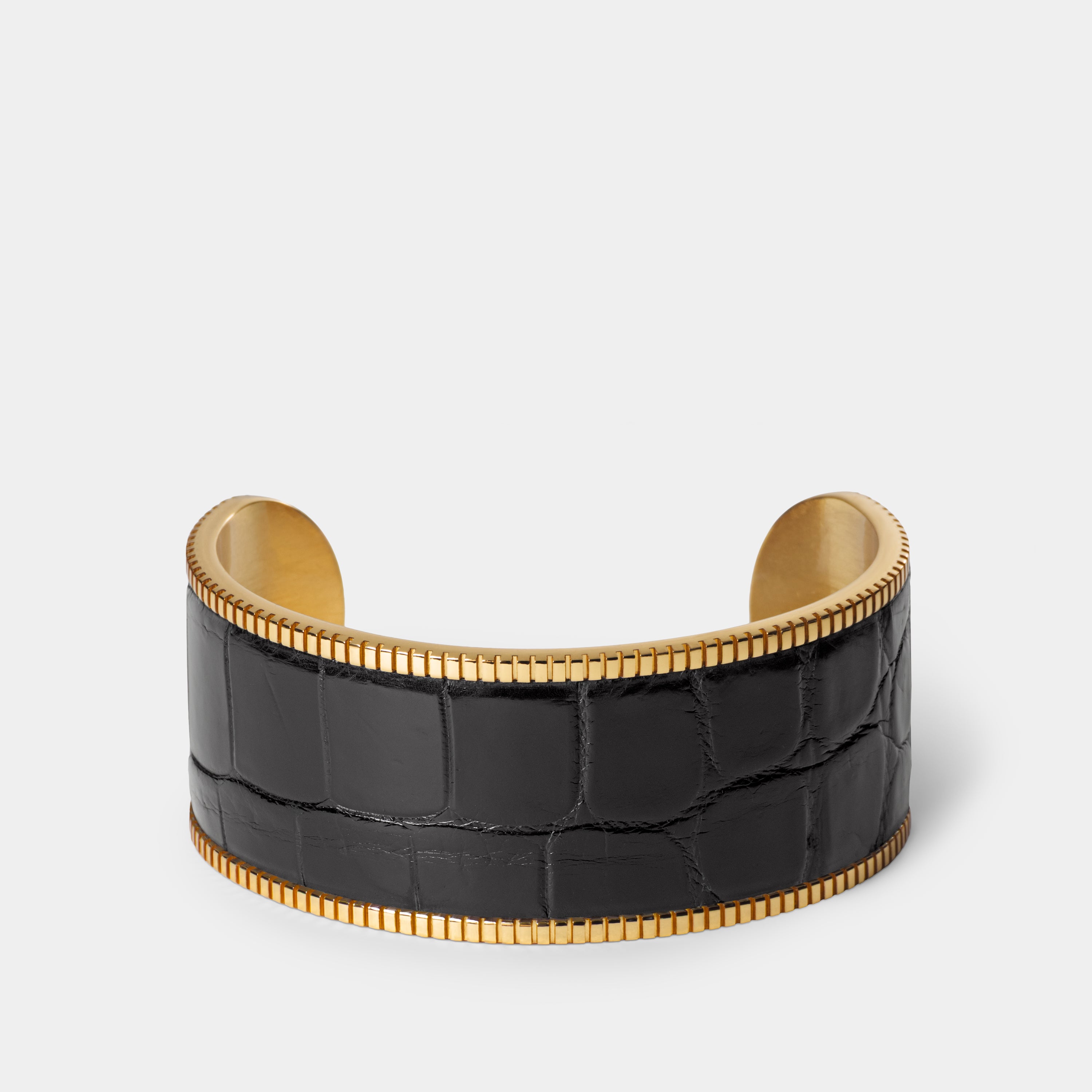 crocodile leather bracelet signum big gold black front