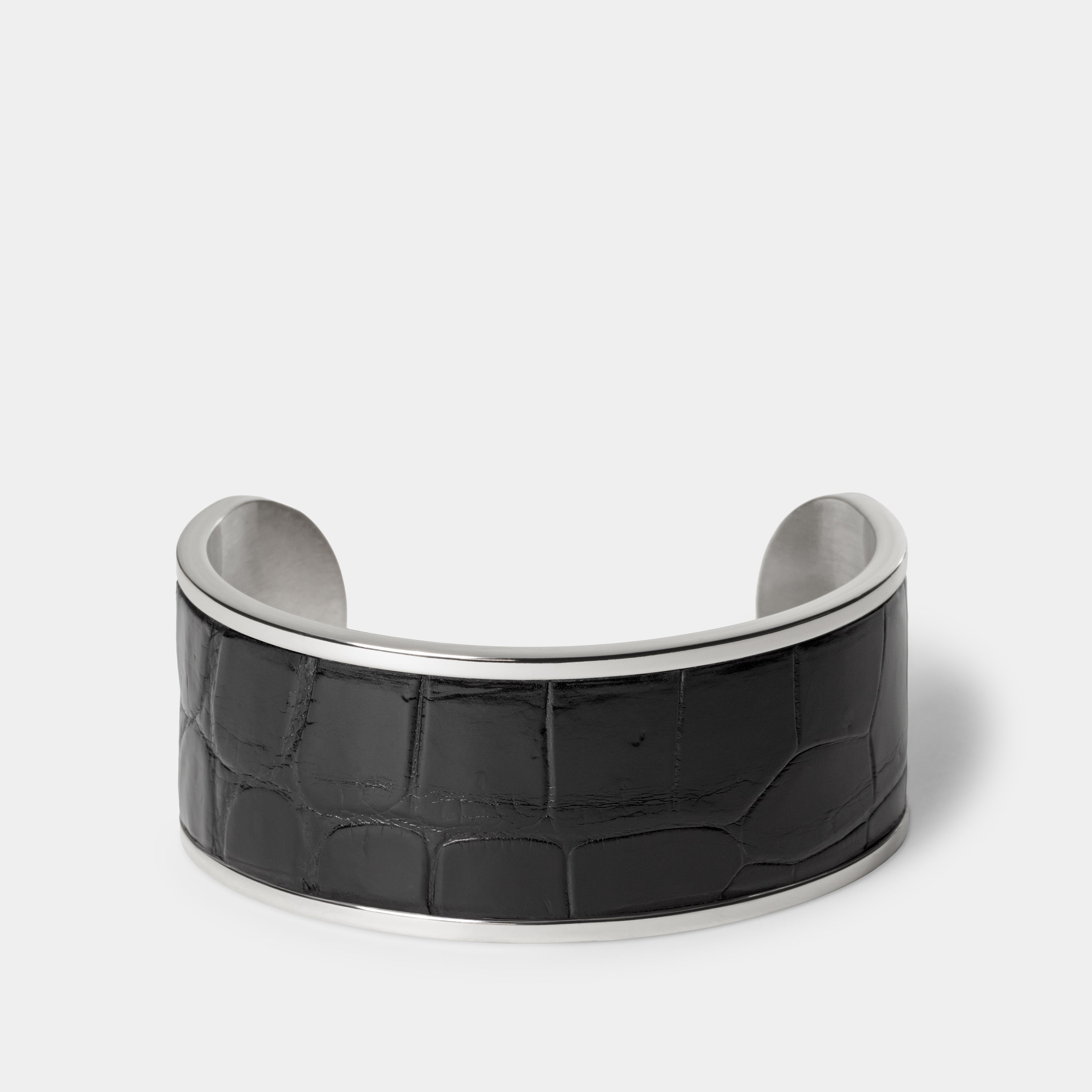 crocodile leather bracelet purum big palladium black front