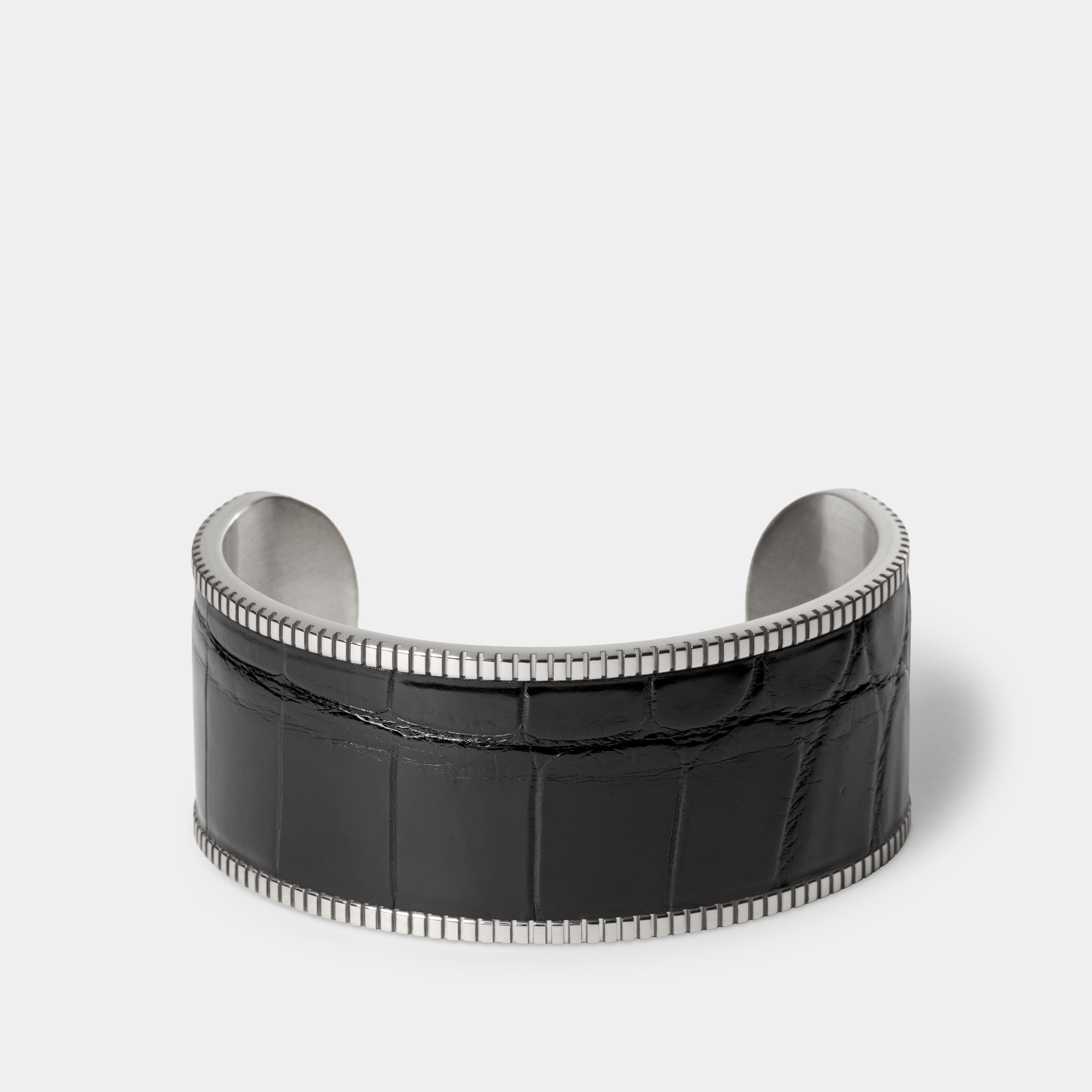 crocodile leather bracelet signum big palladium black front