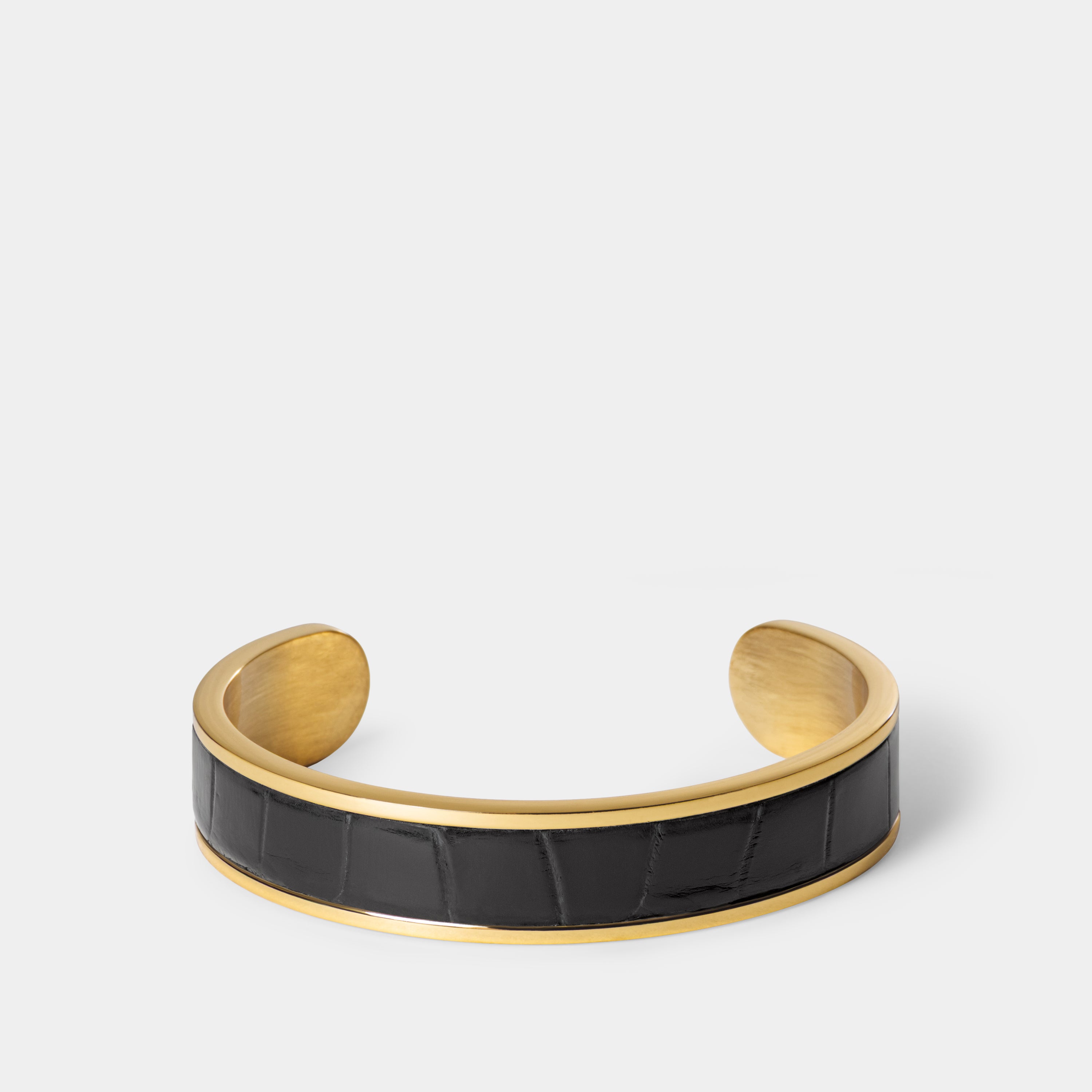 crocodile leather bracelet purum small gold black front