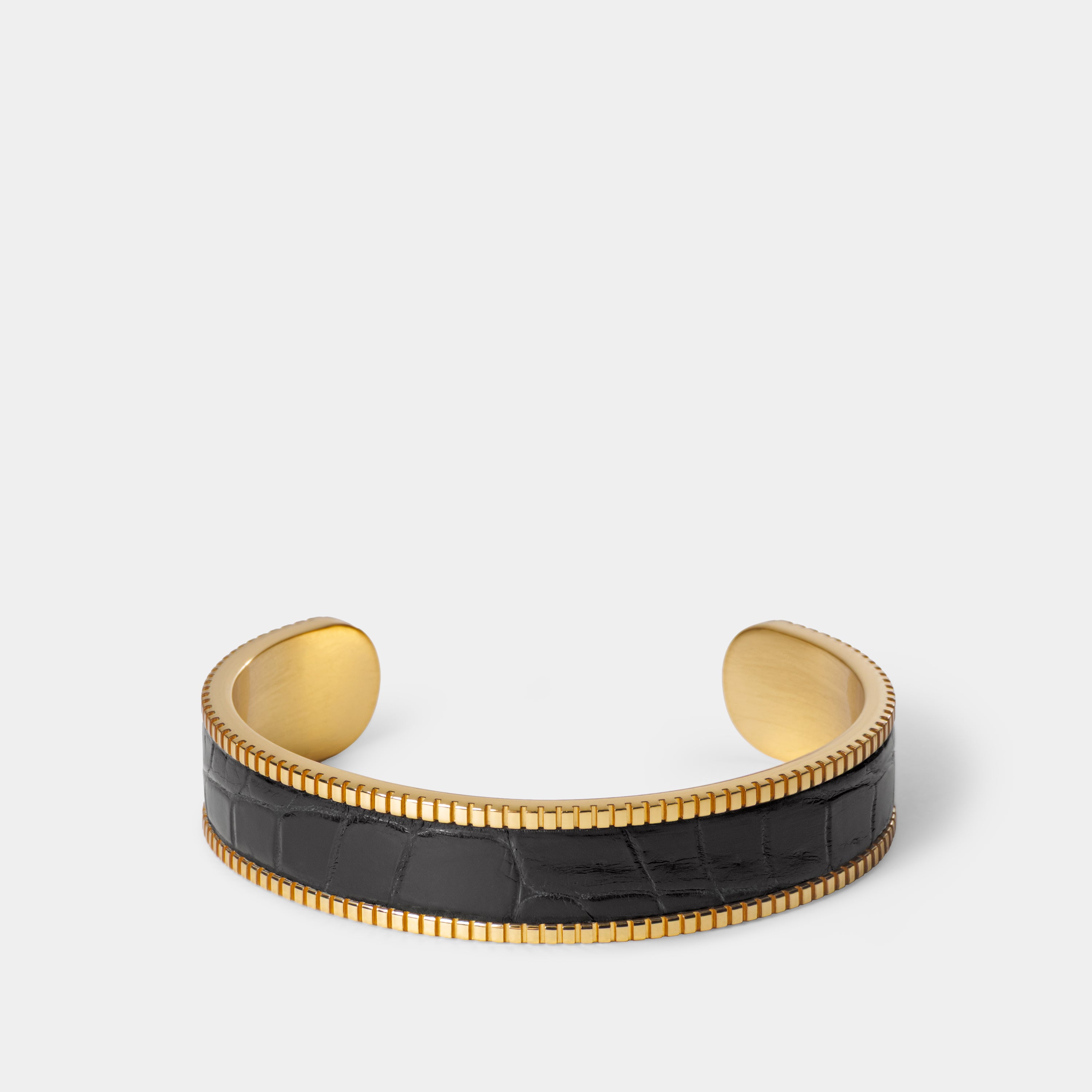 crocodile leather bracelet signum small gold black front