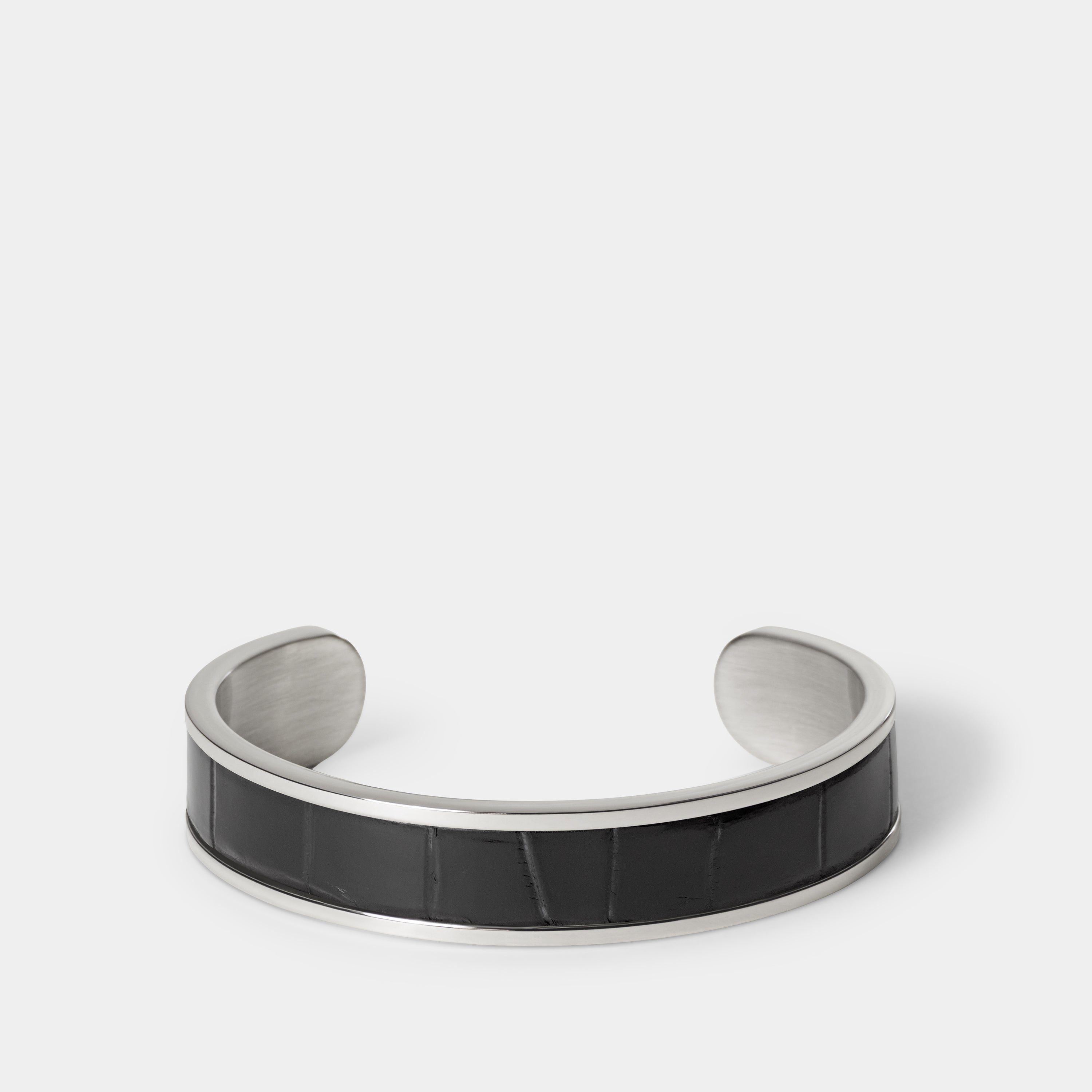 crocodile leather bracelet purum small palladium black front