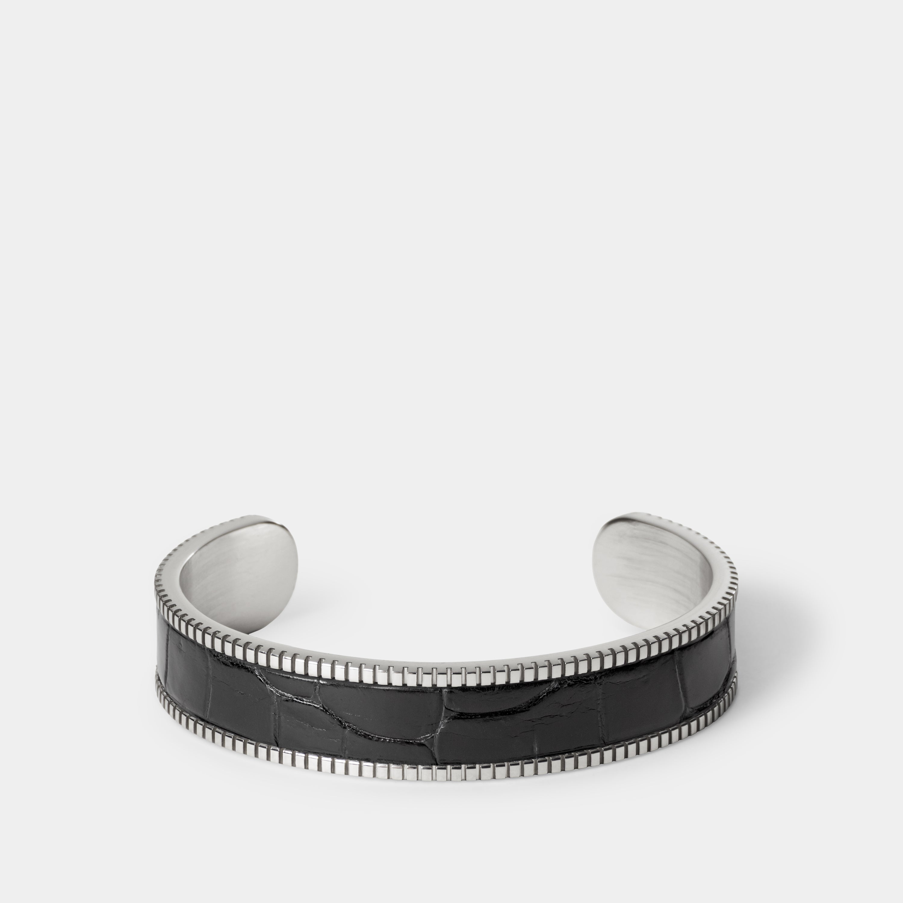 crocodile leather bracelet signum small palladium black front