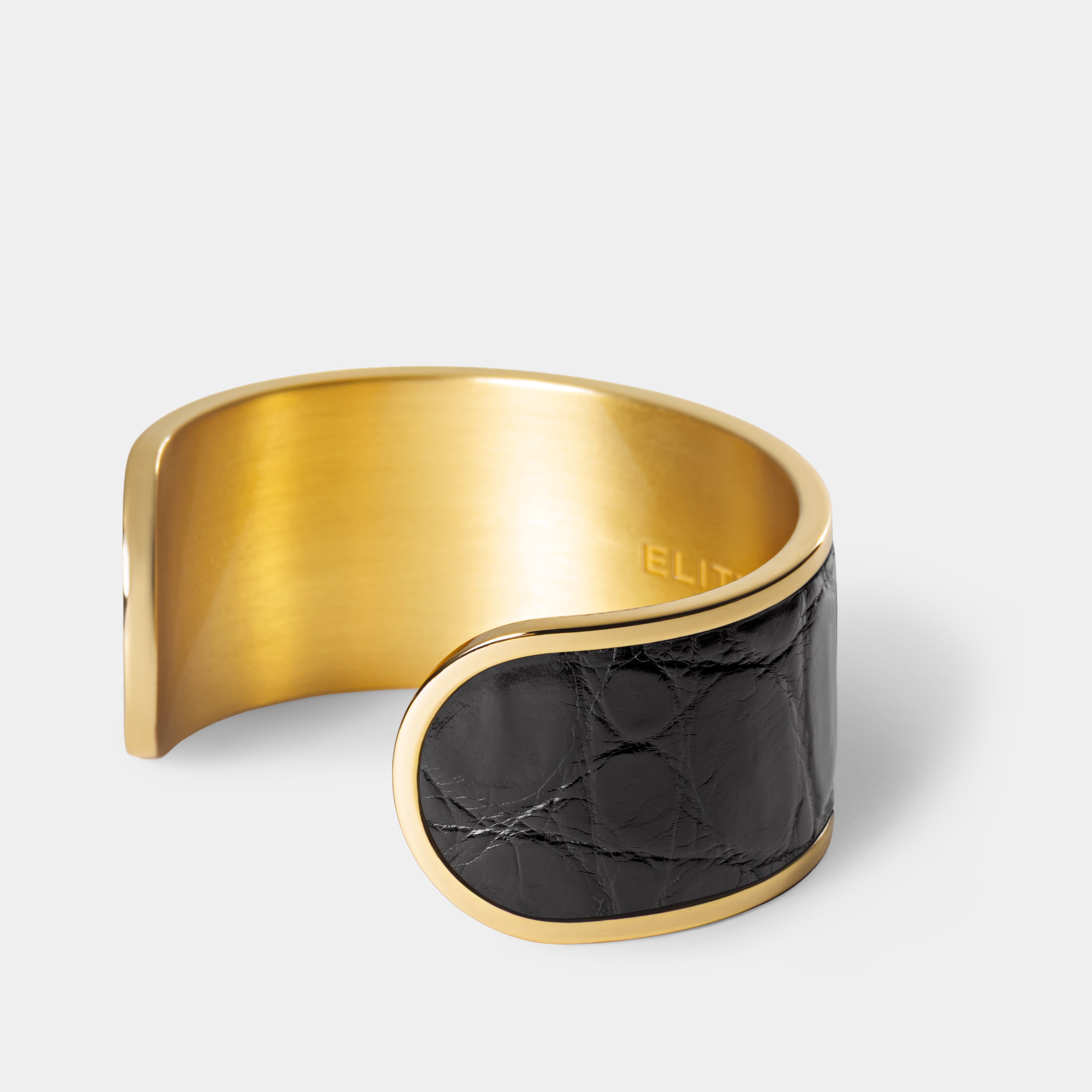 crocodile leather bracelet purum big gold black side