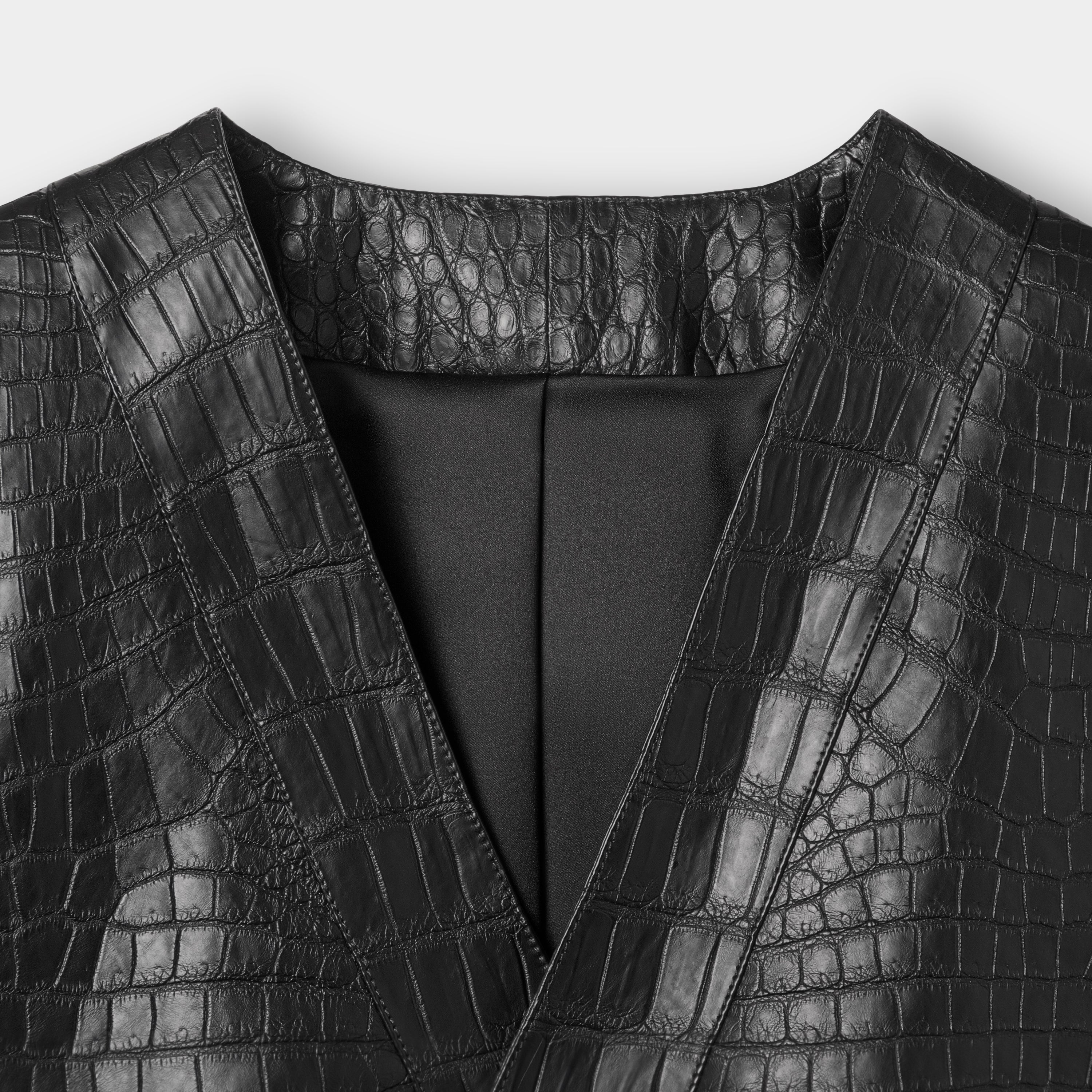 Tokyo cardigan V-neck detail, crocodile leather panels and inner lining – Elitter Milano
