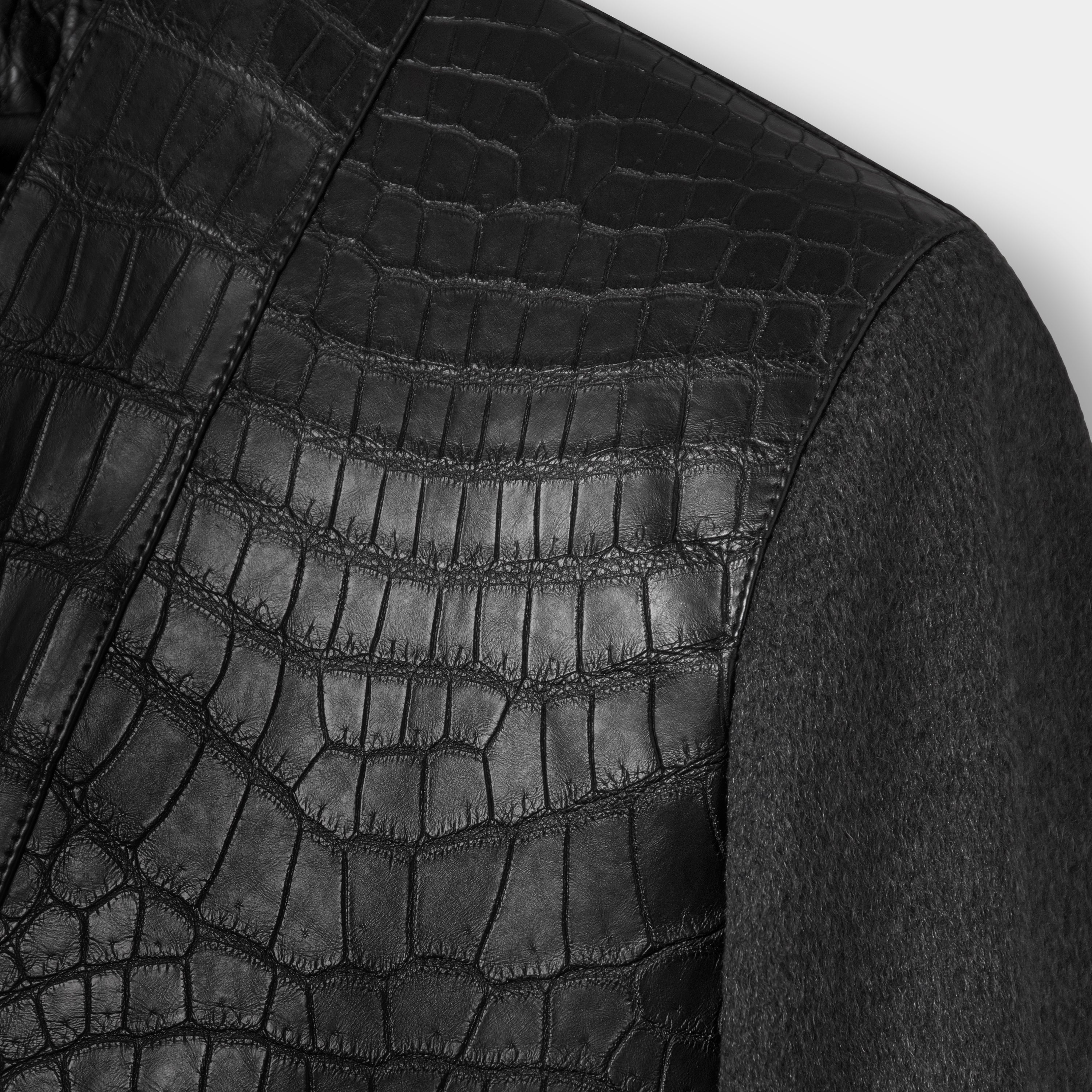 Tokyo cardigan shoulder detail, crocodile leather panel and cashmere knit sleeve – Elitter Milano