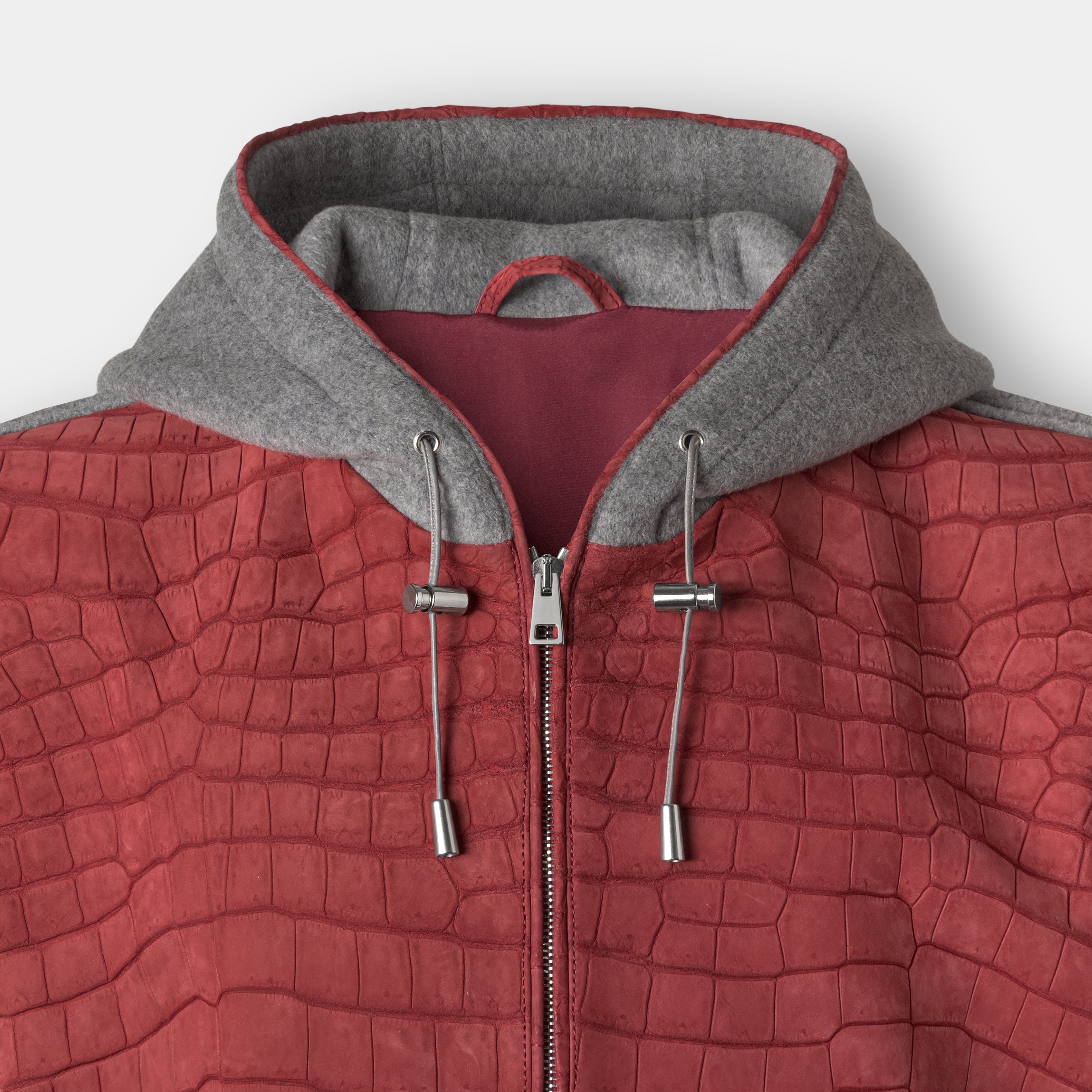 Chicago hoodie bomber front detail, crocodile leather and cashmere knit hoodie – Elitter Milano