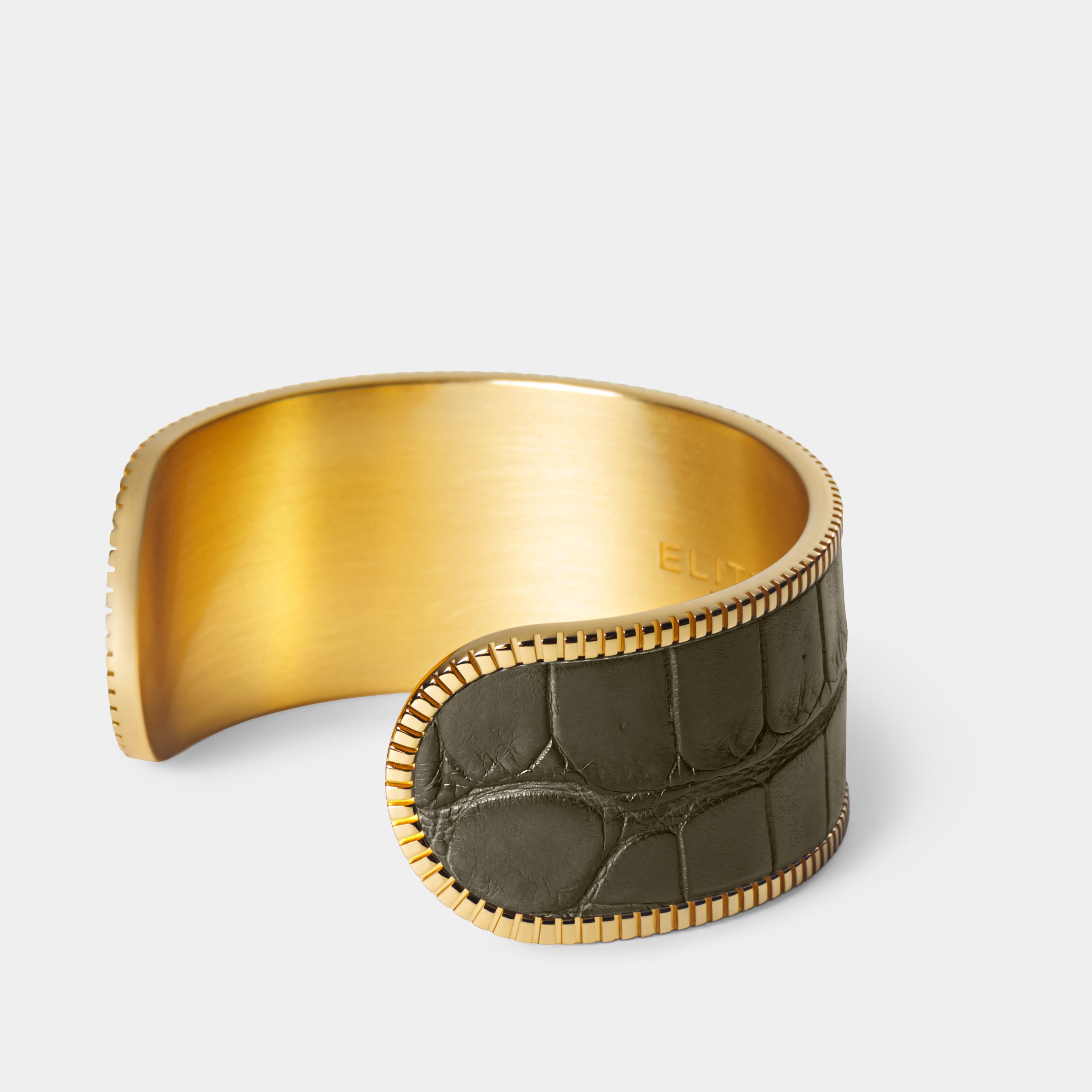 crocodile leather bracelet signum big gold olive green side