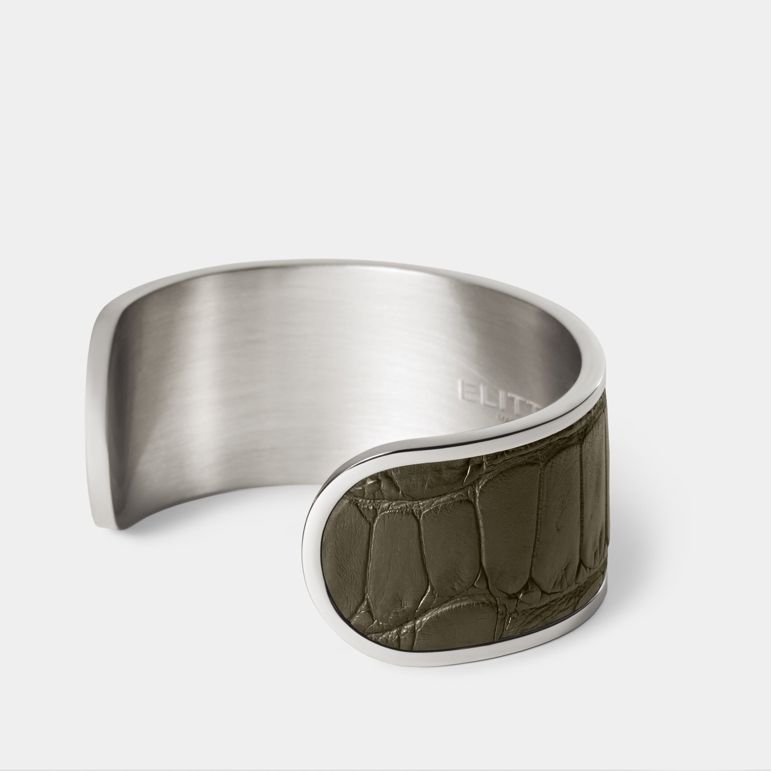 crocodile leather bracelet purum big palladium olive green side
