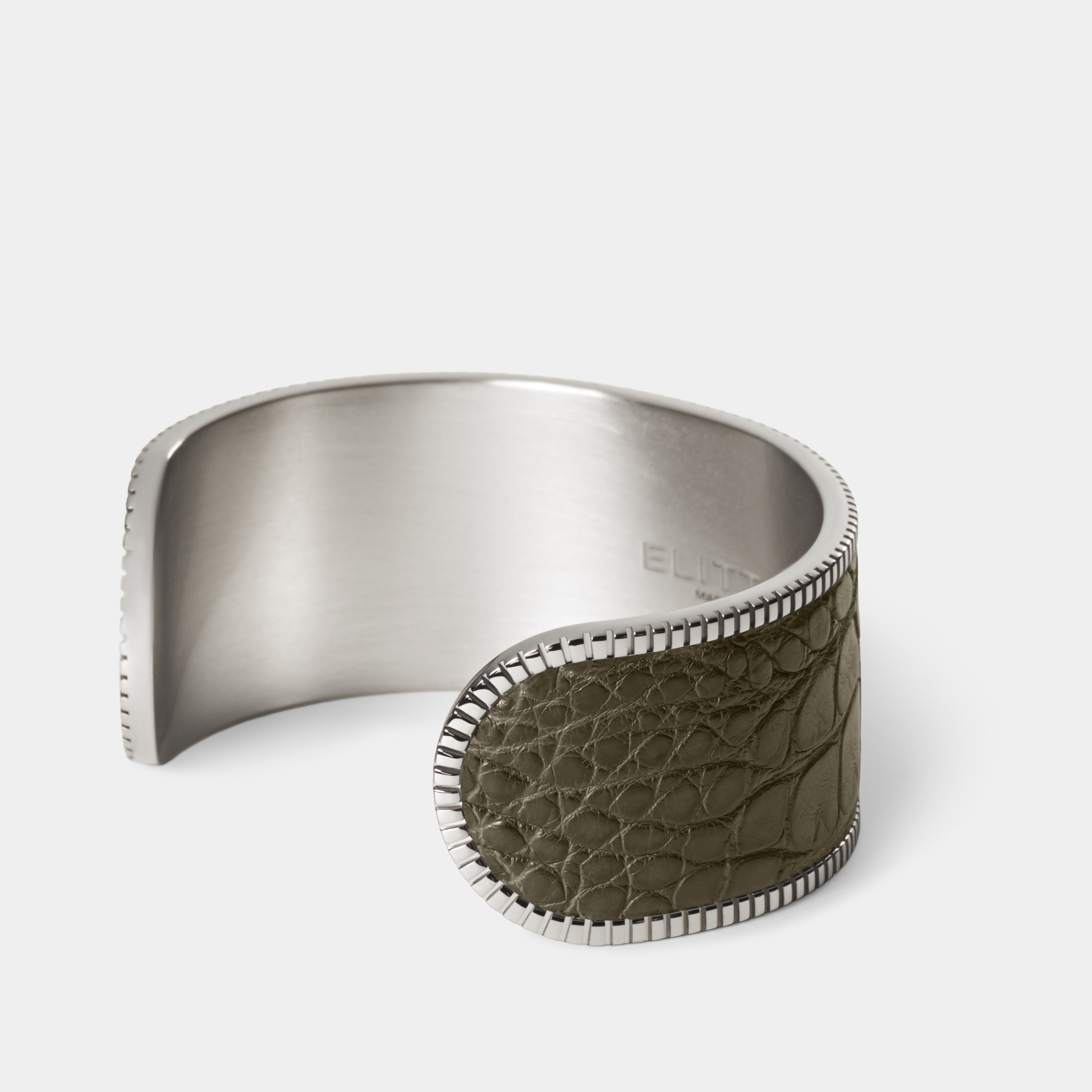 crocodile leather bracelet signum big palladium olive green side