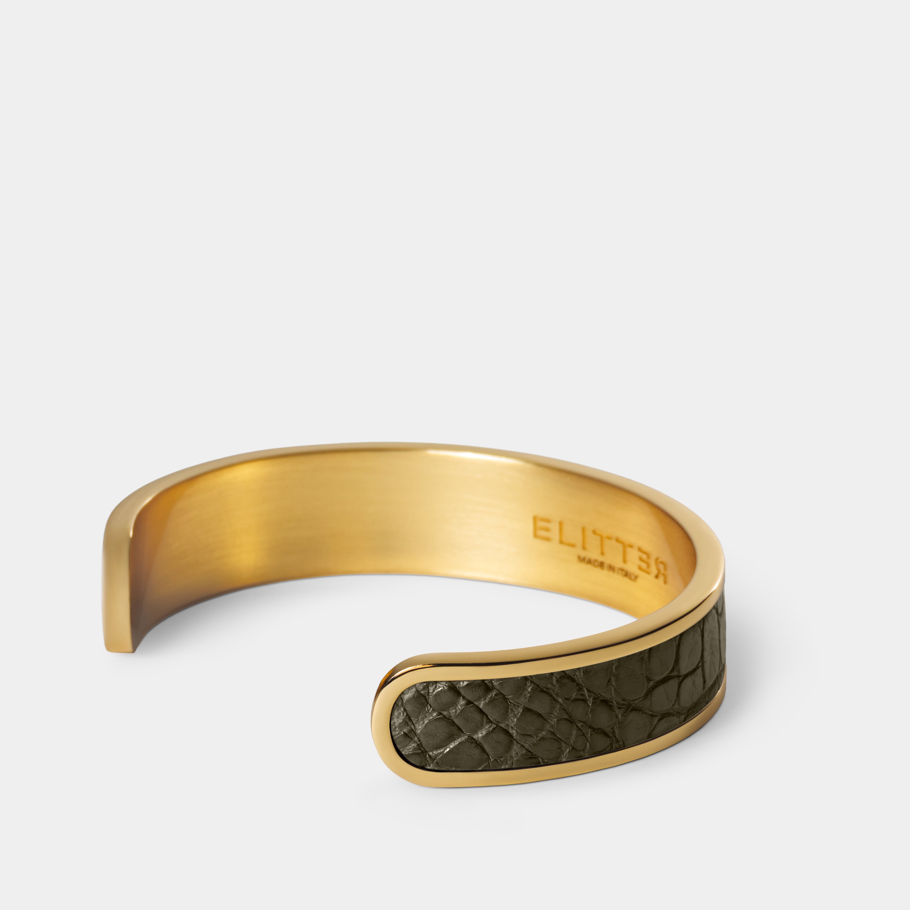 crocodile leather bracelet purum small gold olive green side