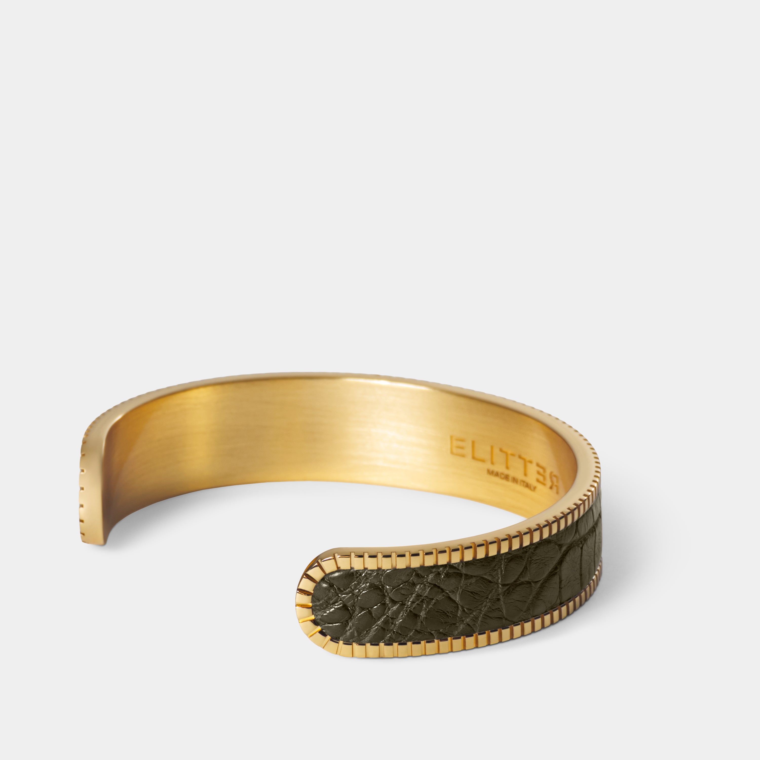 crocodile leather bracelet signum small gold olive green side