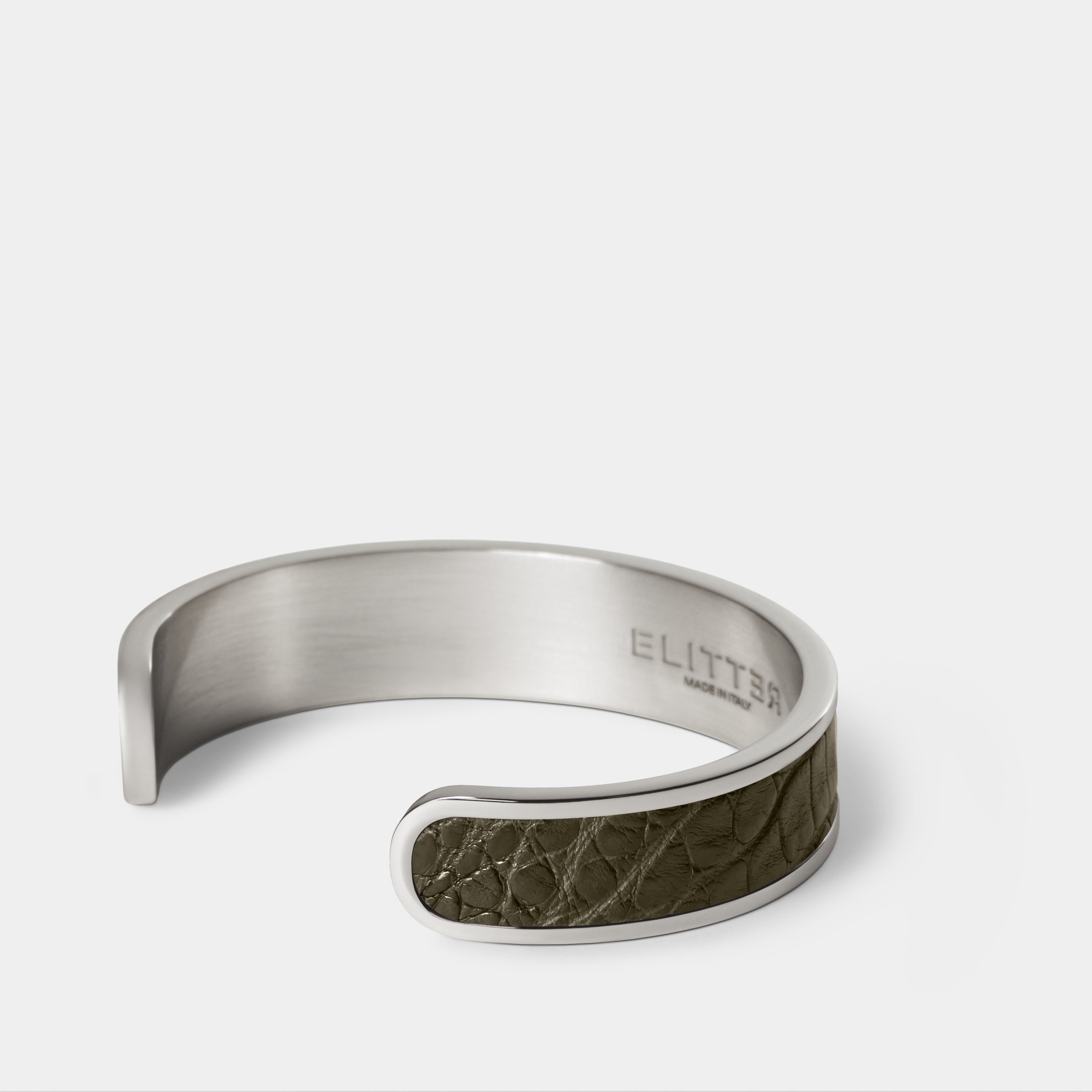 crocodile leather bracelet purum small palladium olive green side