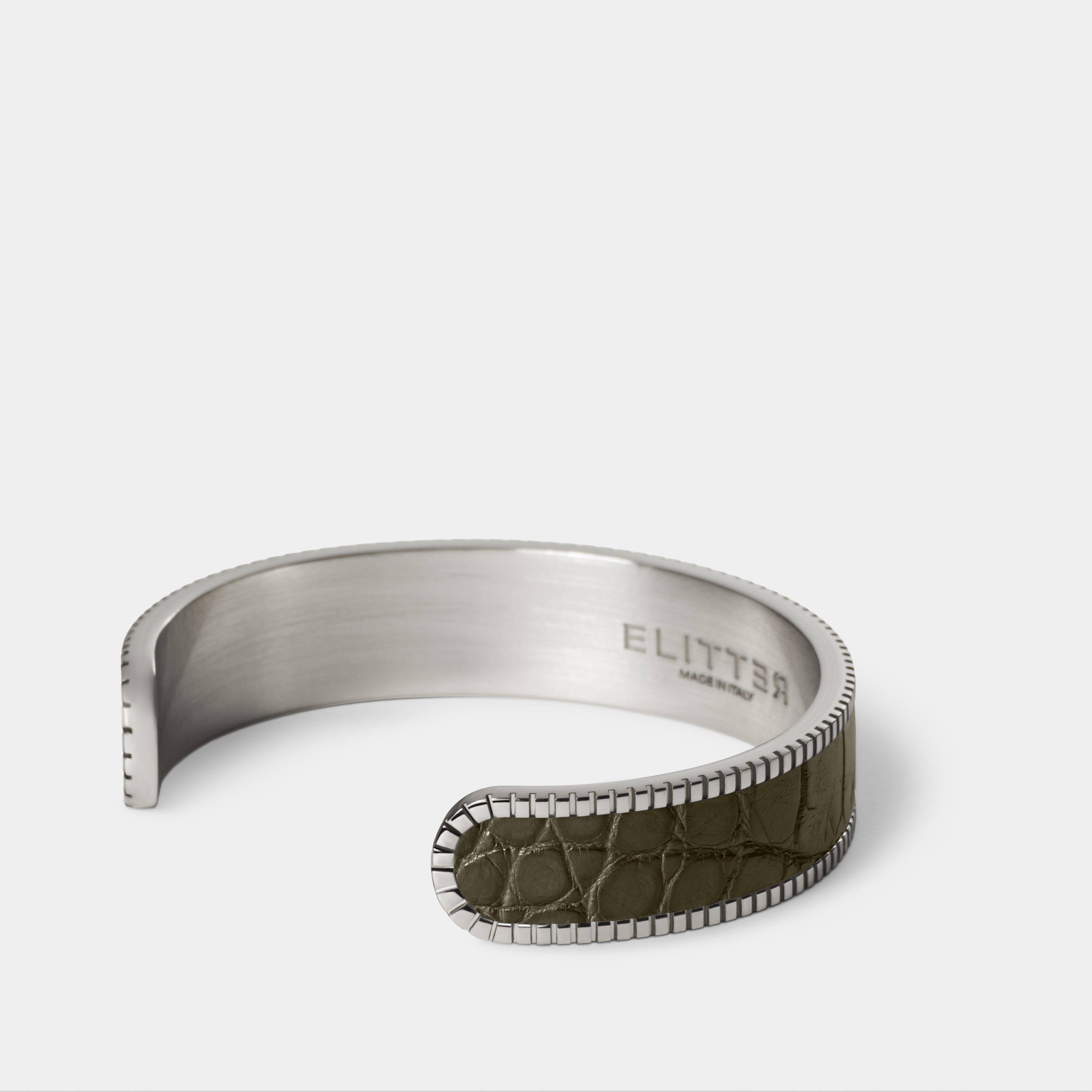 crocodile leather bracelet signum small palladium olive green side