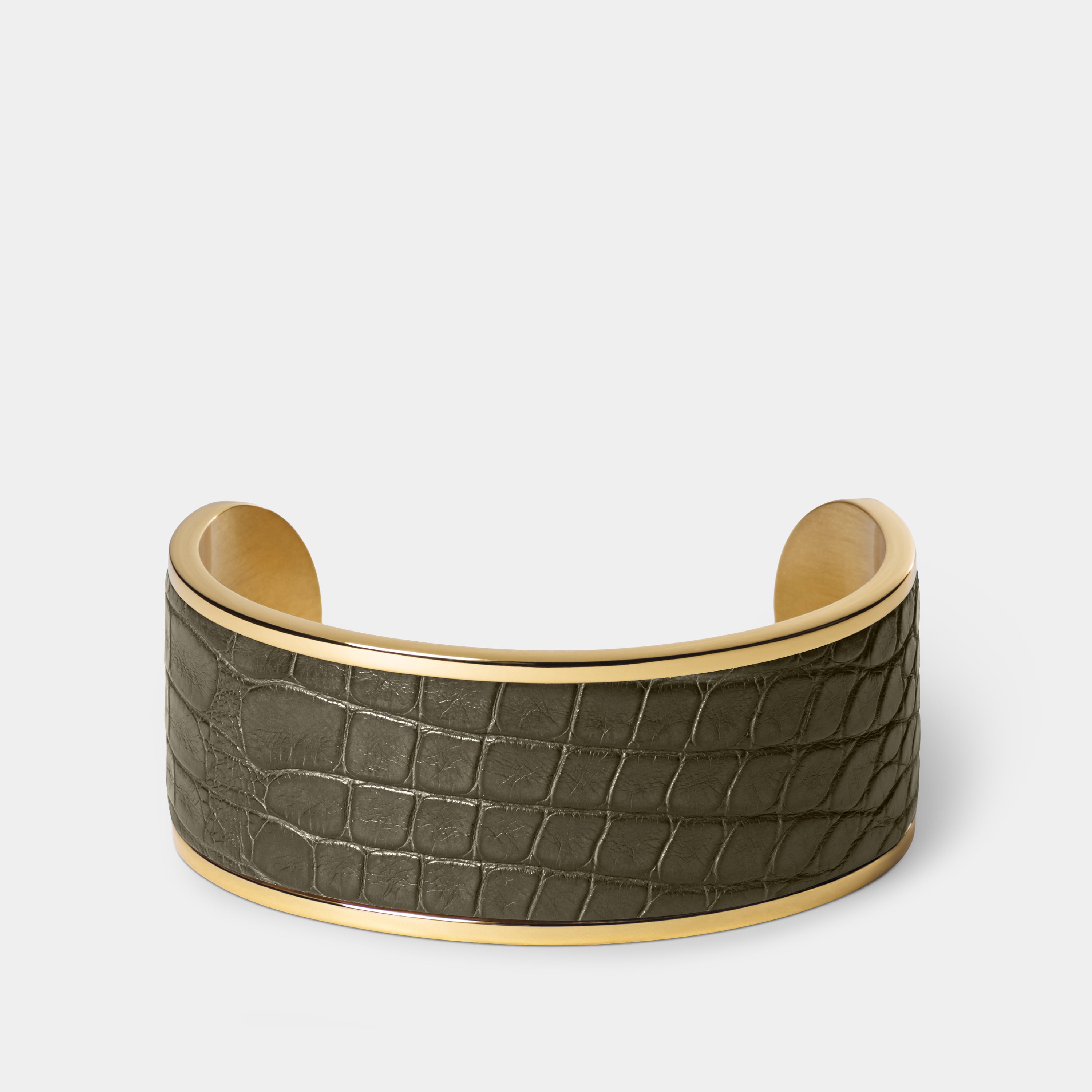 crocodile leather bracelet purum big gold olive green front