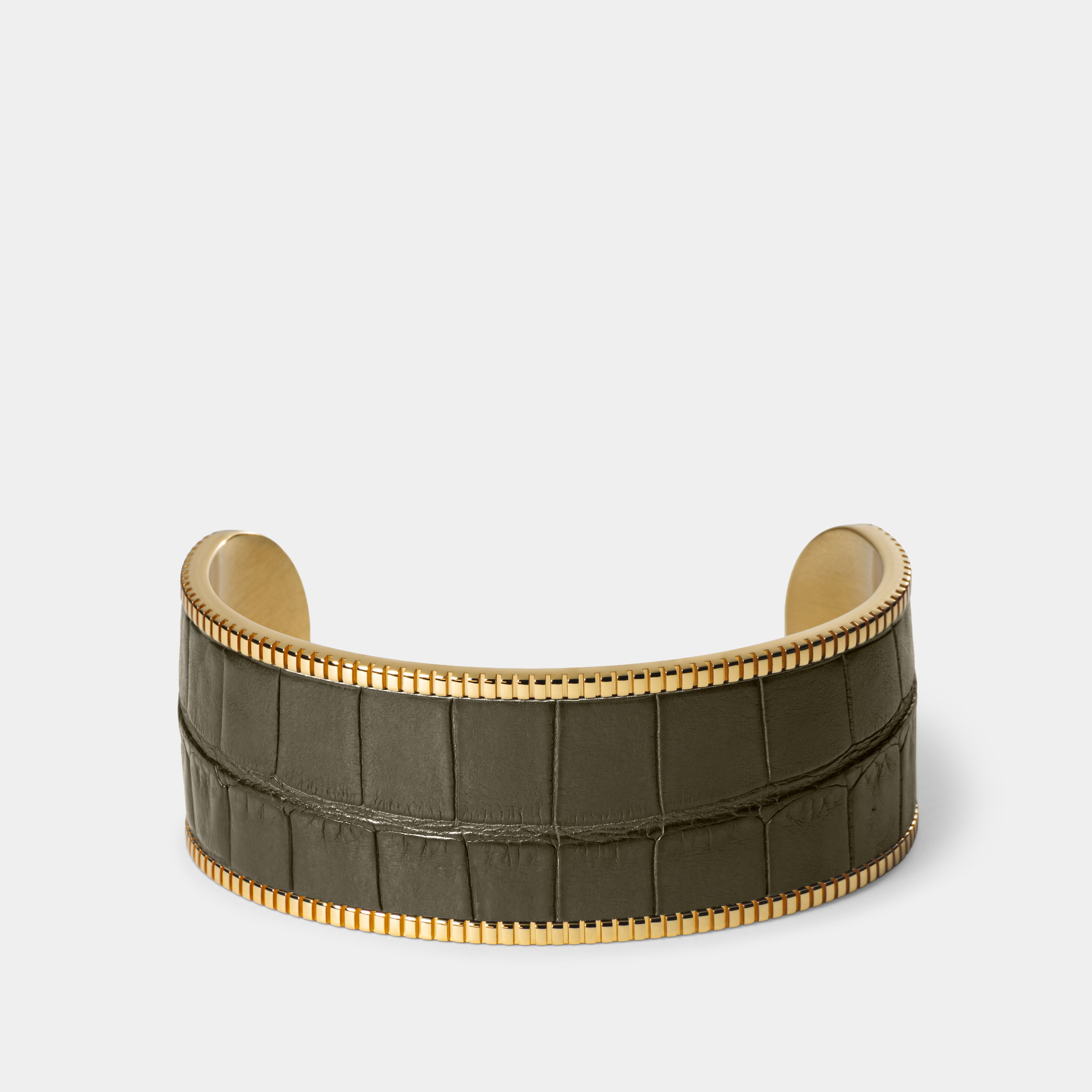 crocodile leather bracelet signum big gold olive green front