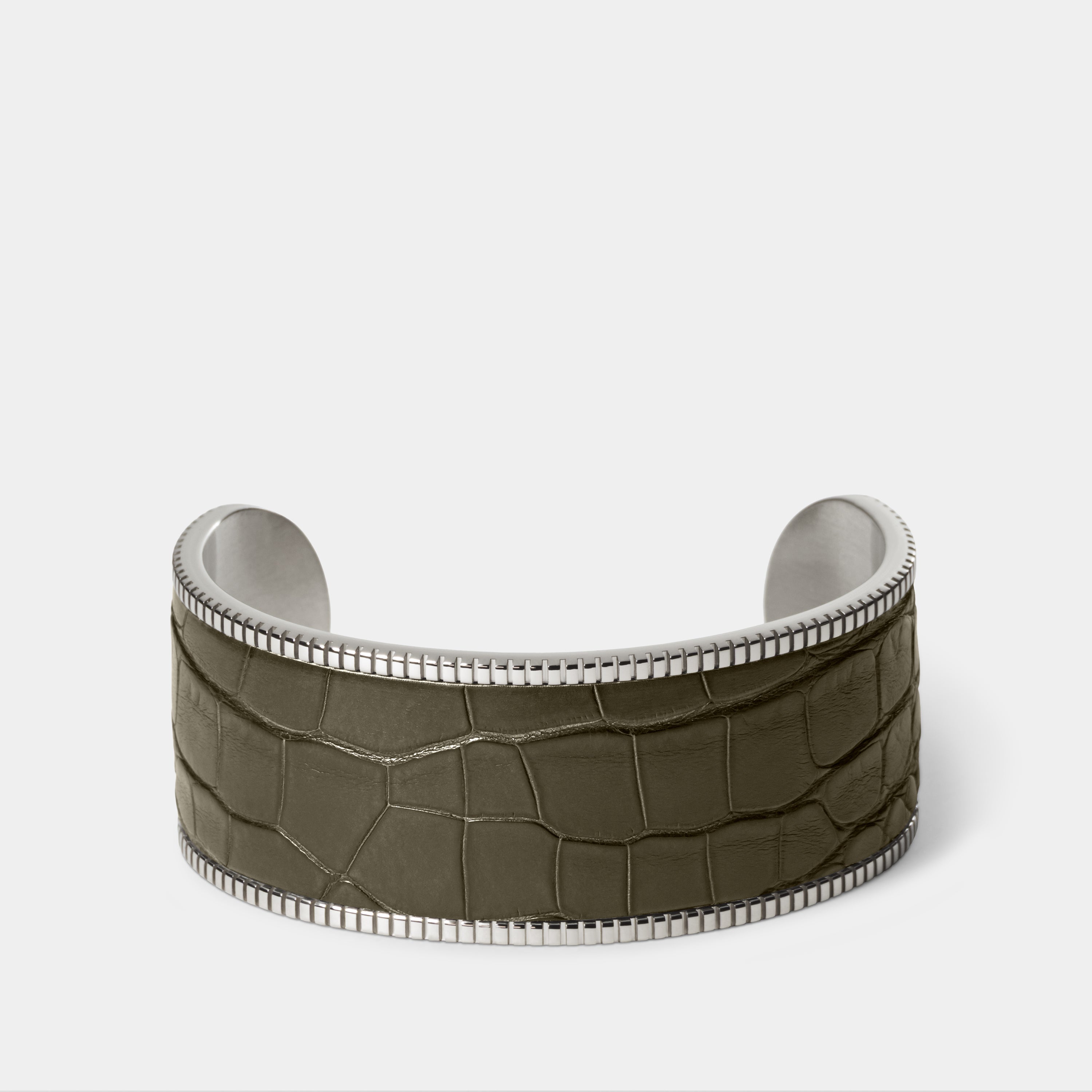 crocodile leather bracelet signum big palladium olive green front