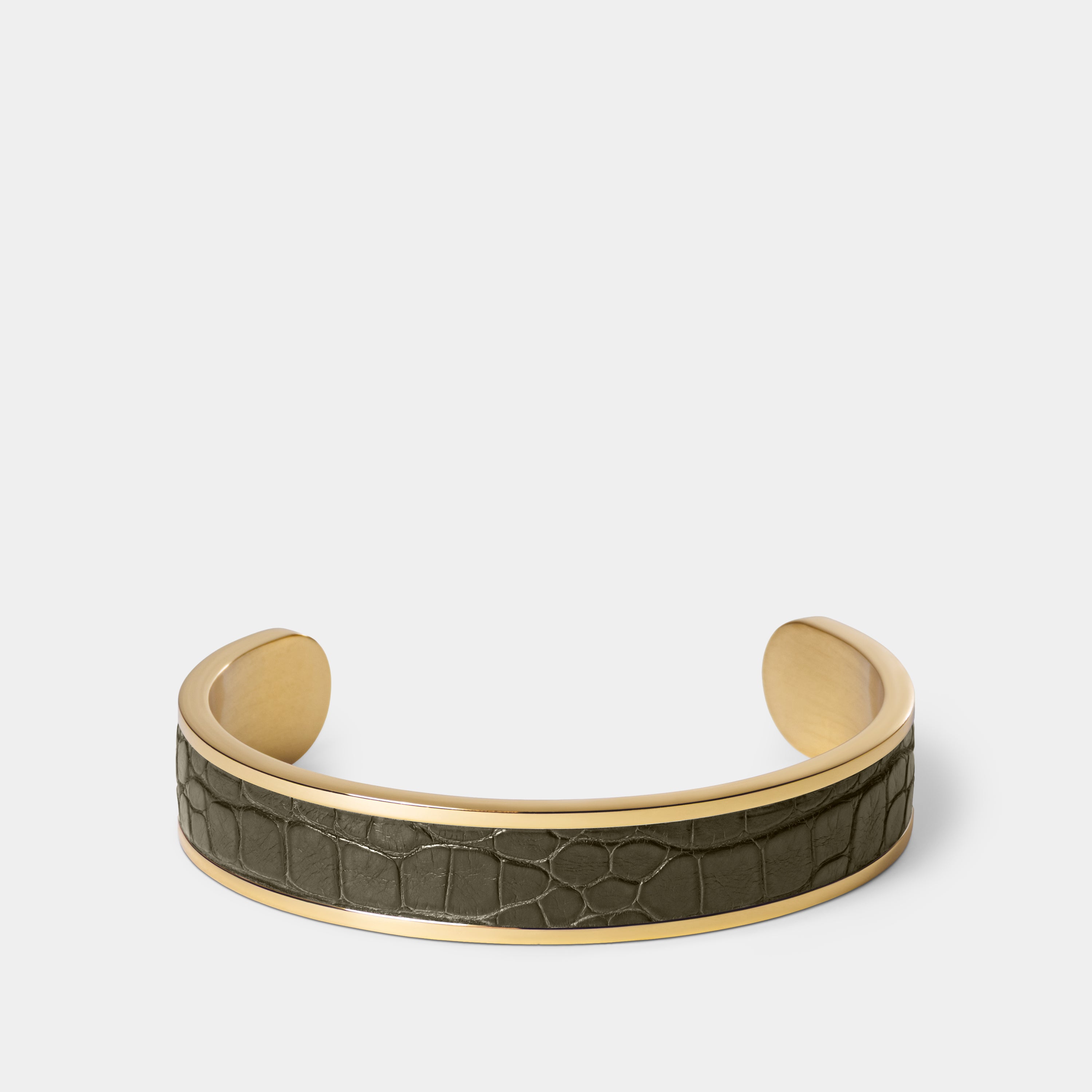 crocodile leather bracelet purum small gold olive green front