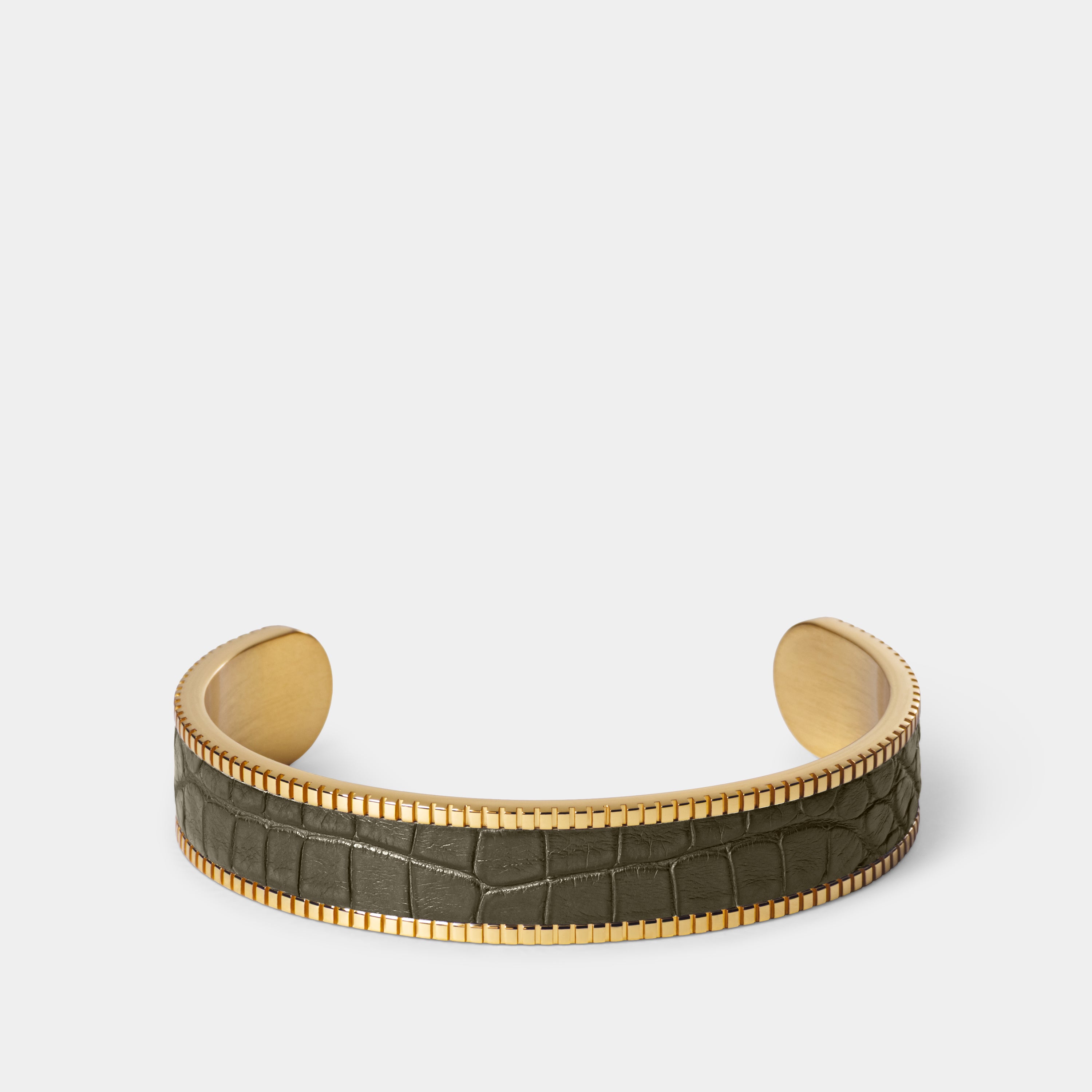crocodile leather bracelet signum small gold olive green