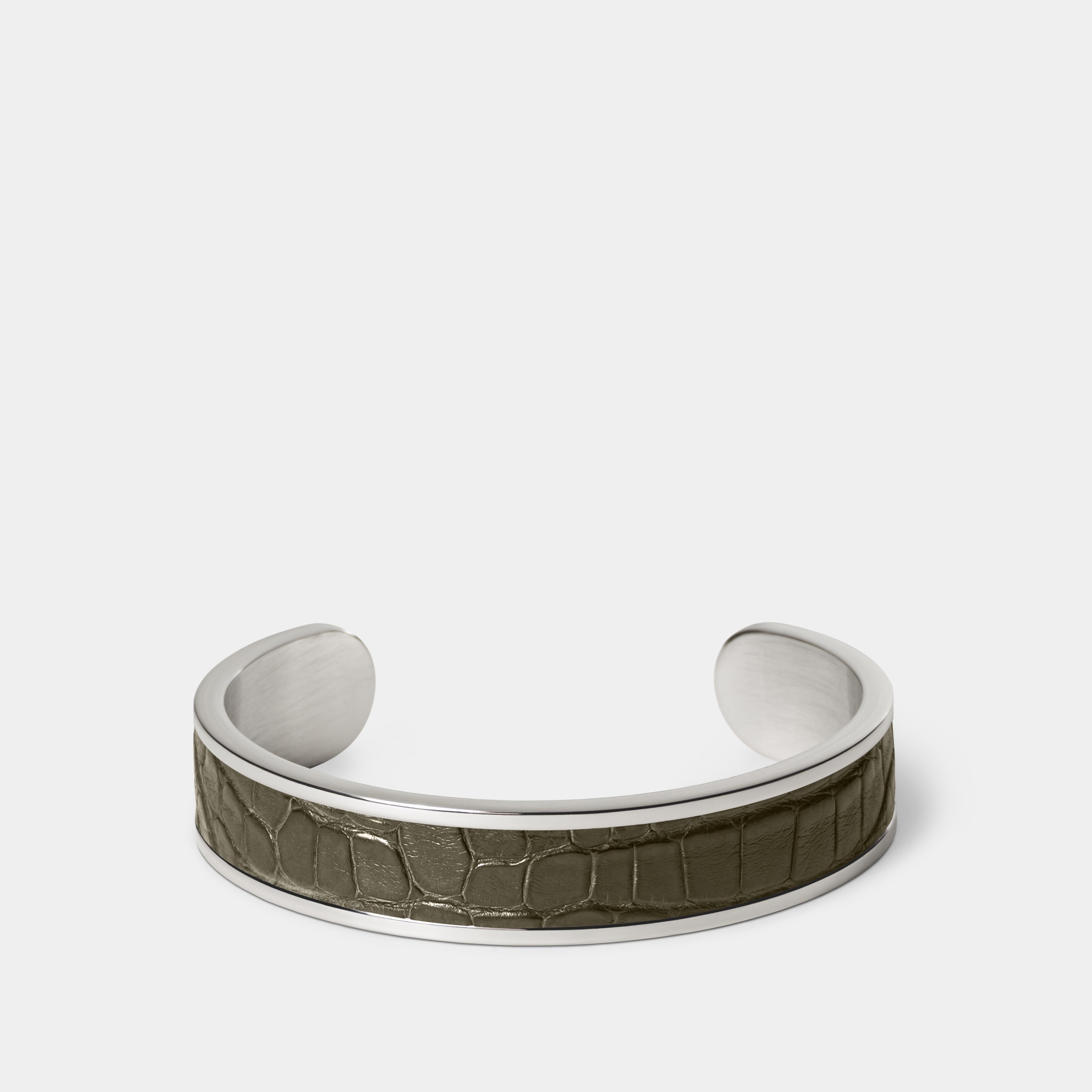 crocodile leather bracelet purum small palladium olive green front
