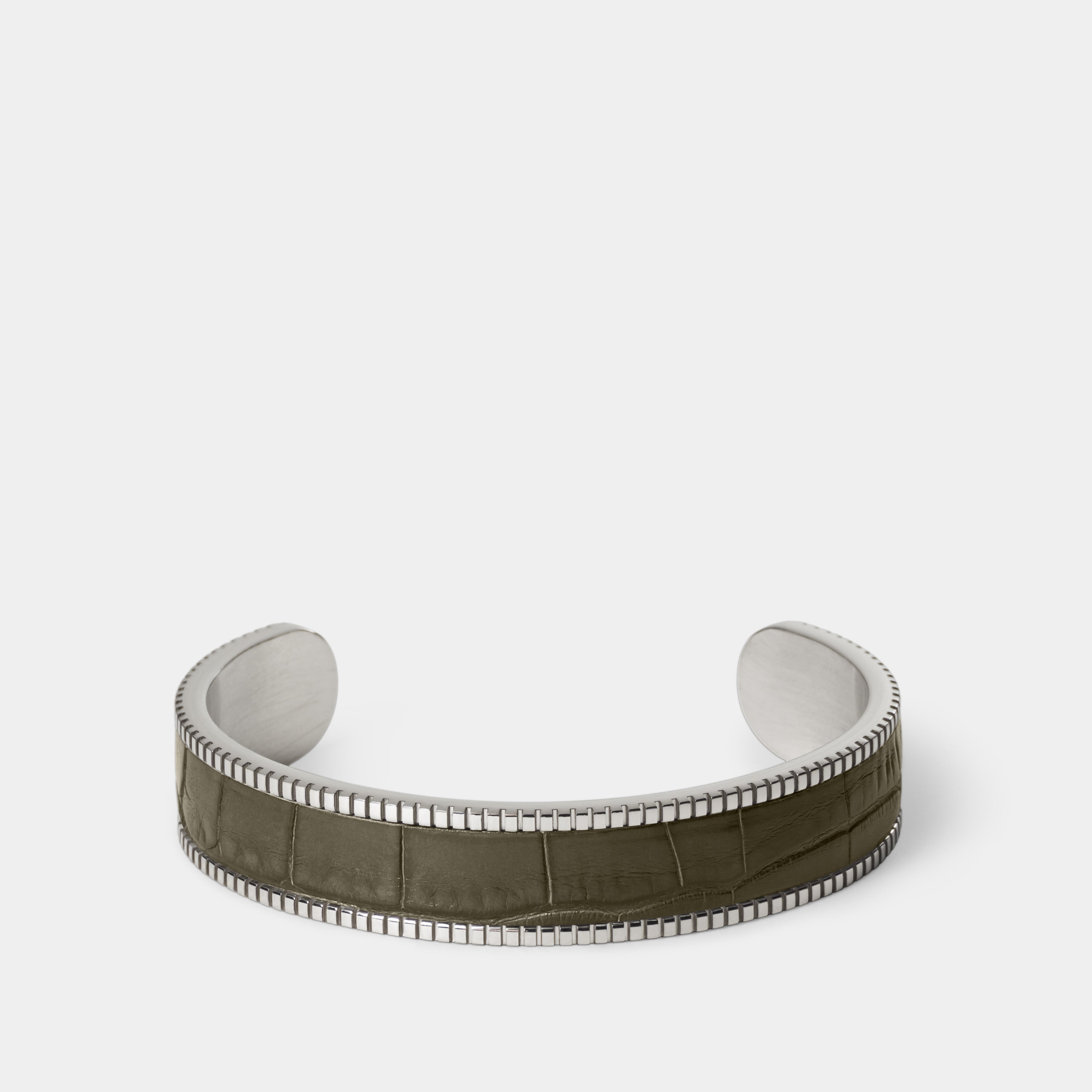 crocodile leather bracelet signum small palladium olive green front