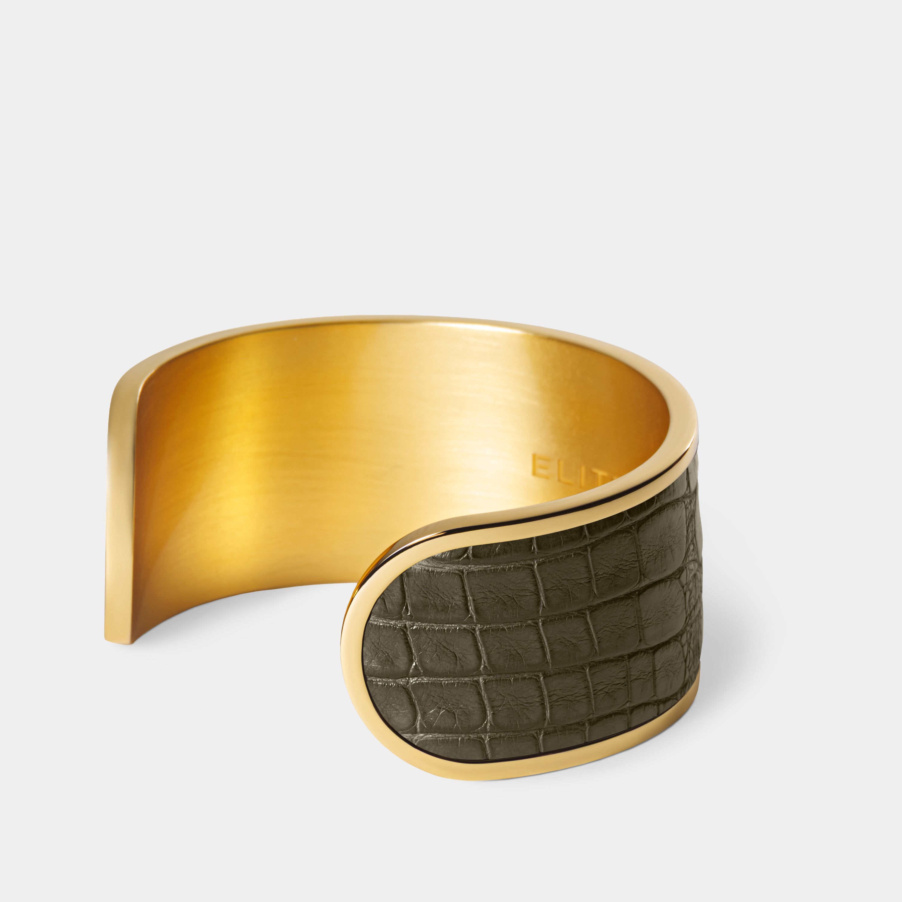 crocodile leather bracelet purum big gold olive green side