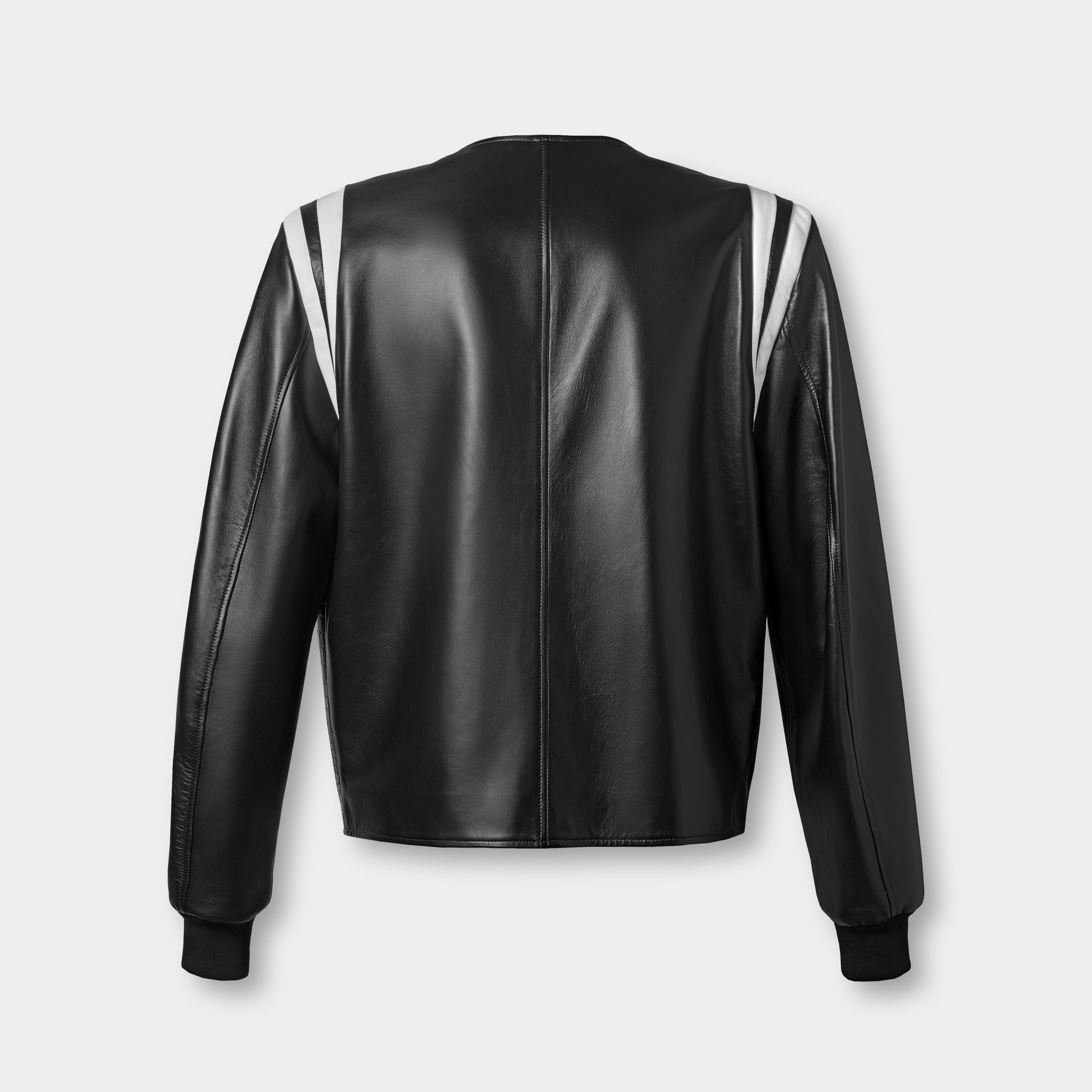 Jack varsity back view flat lay, black nappa leather with white stripe detail – Elitter Milano