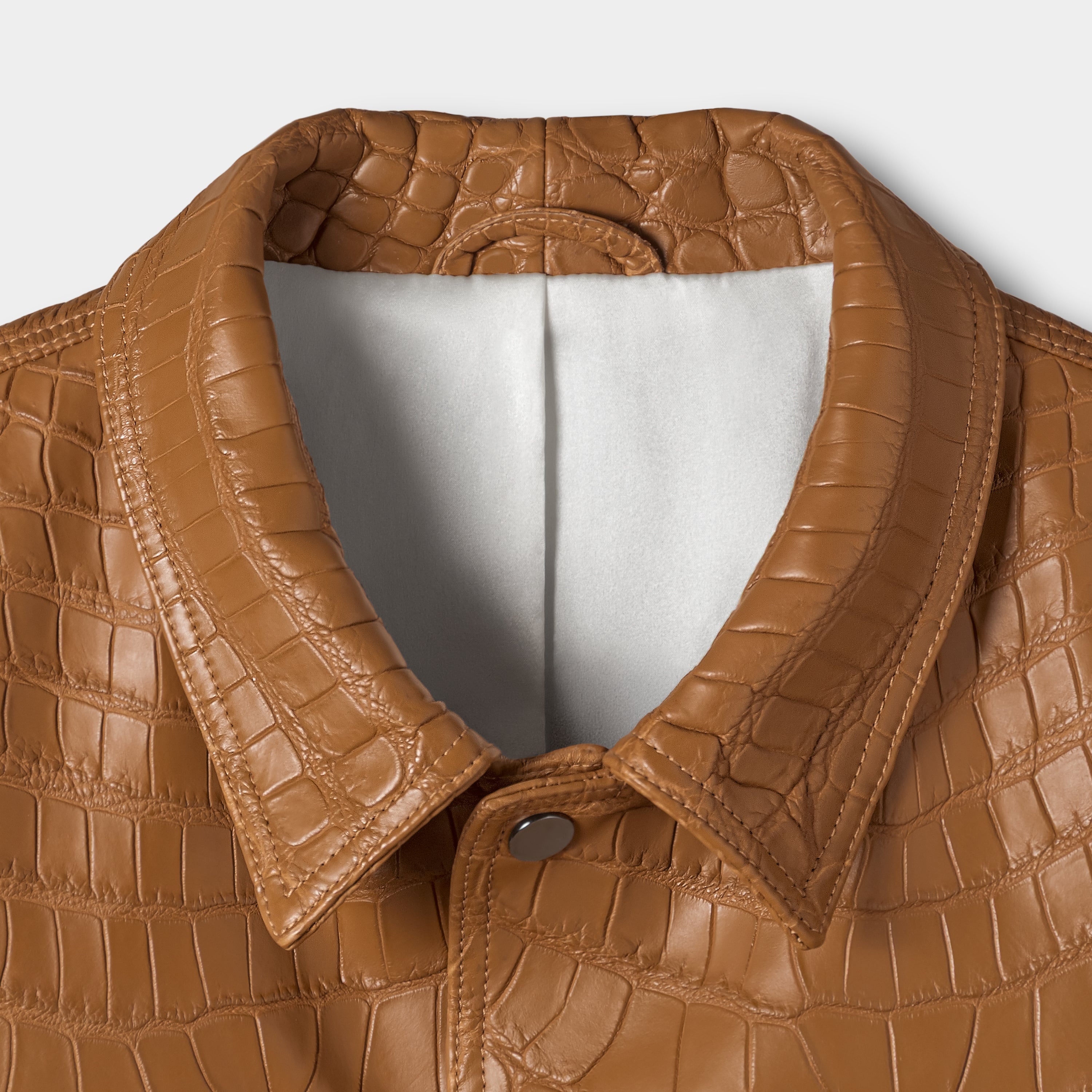 Barcelona trucker front view, crocodile leather jacket – Elitter Milano