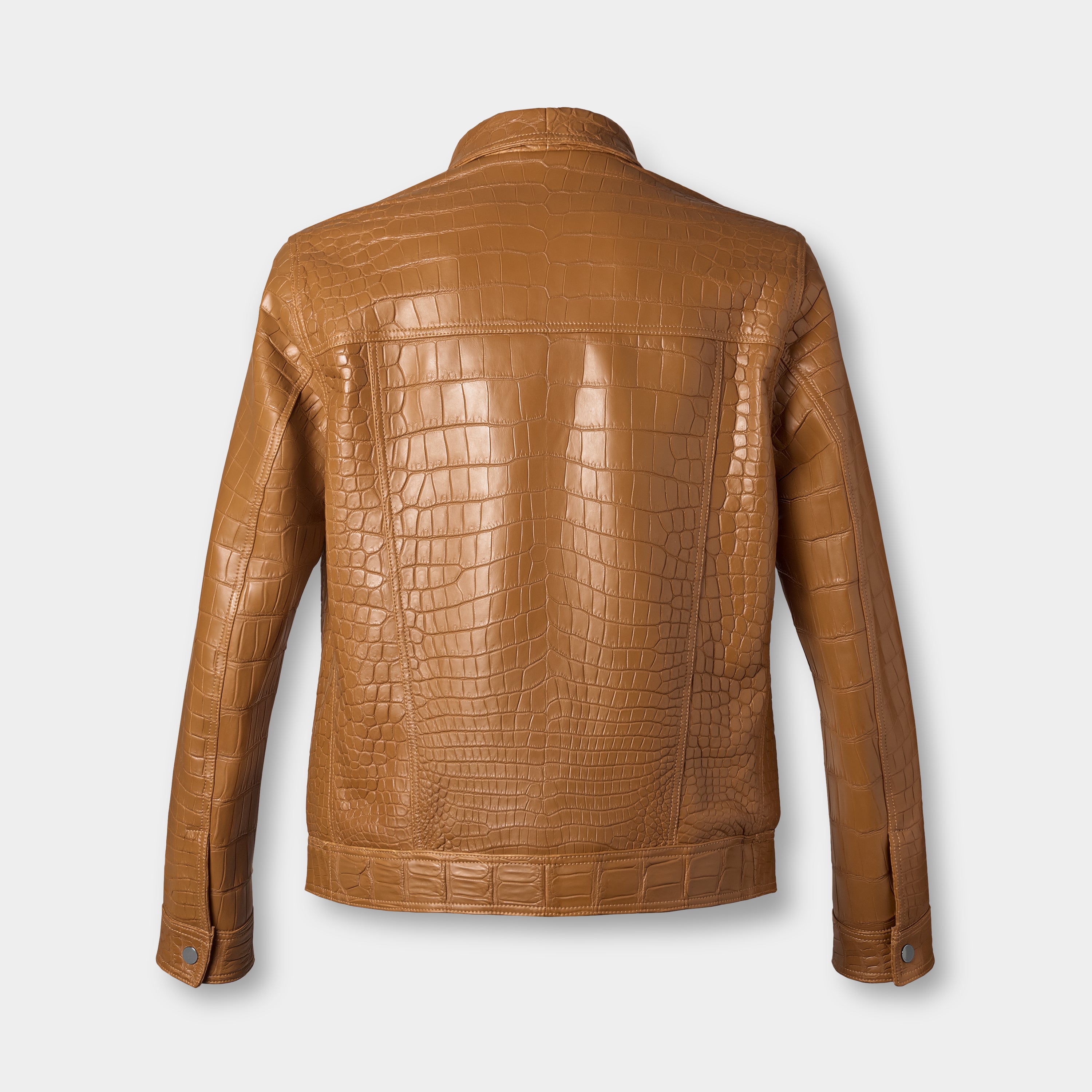 Barcelona trucker back view, crocodile leather jacket – Elitter Milano