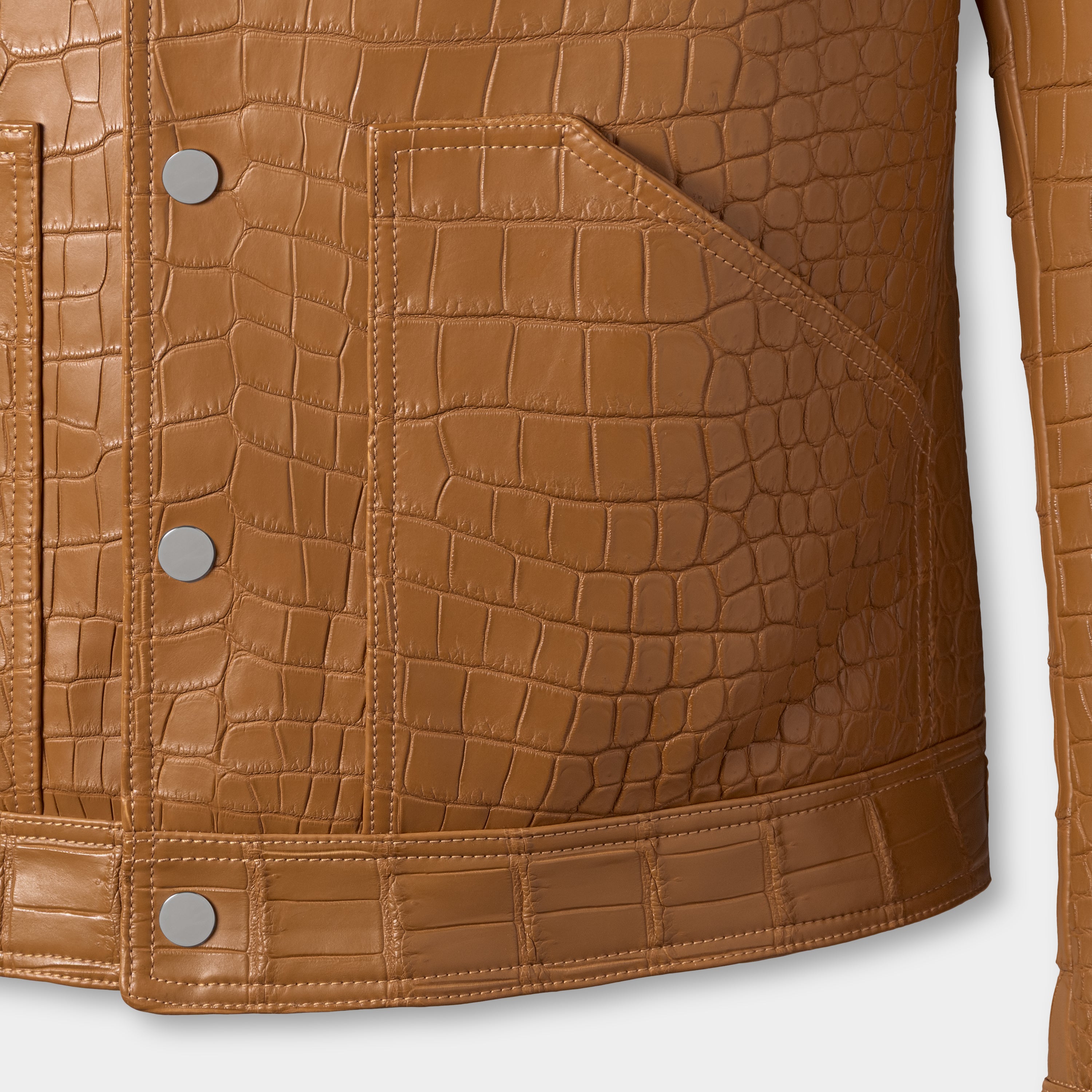 Barcelona trucker pocket detail, crocodile leather jacket – Elitter Milano