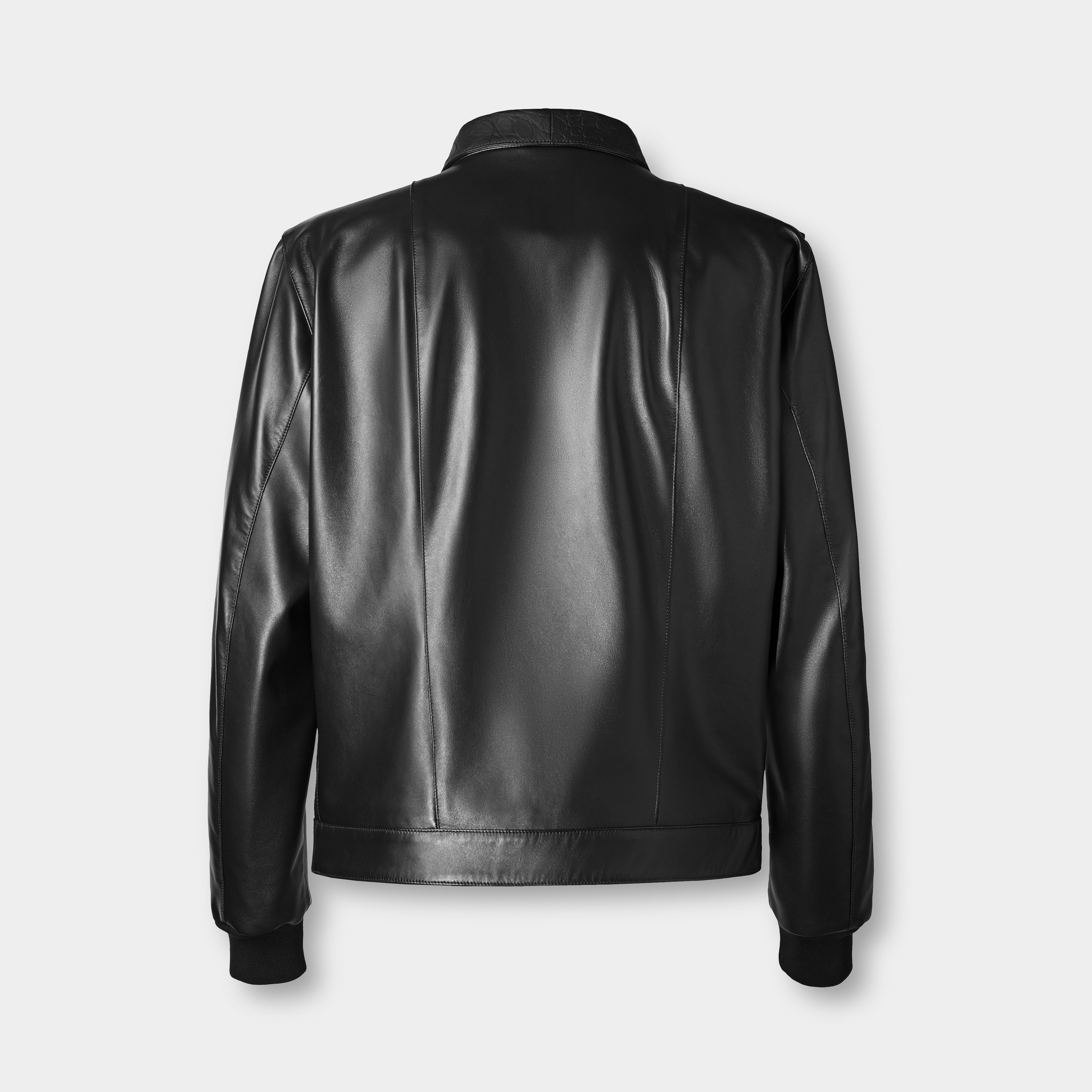 GQ shirt collar jacket back view, nappa leather back panel – Elitter Milano
