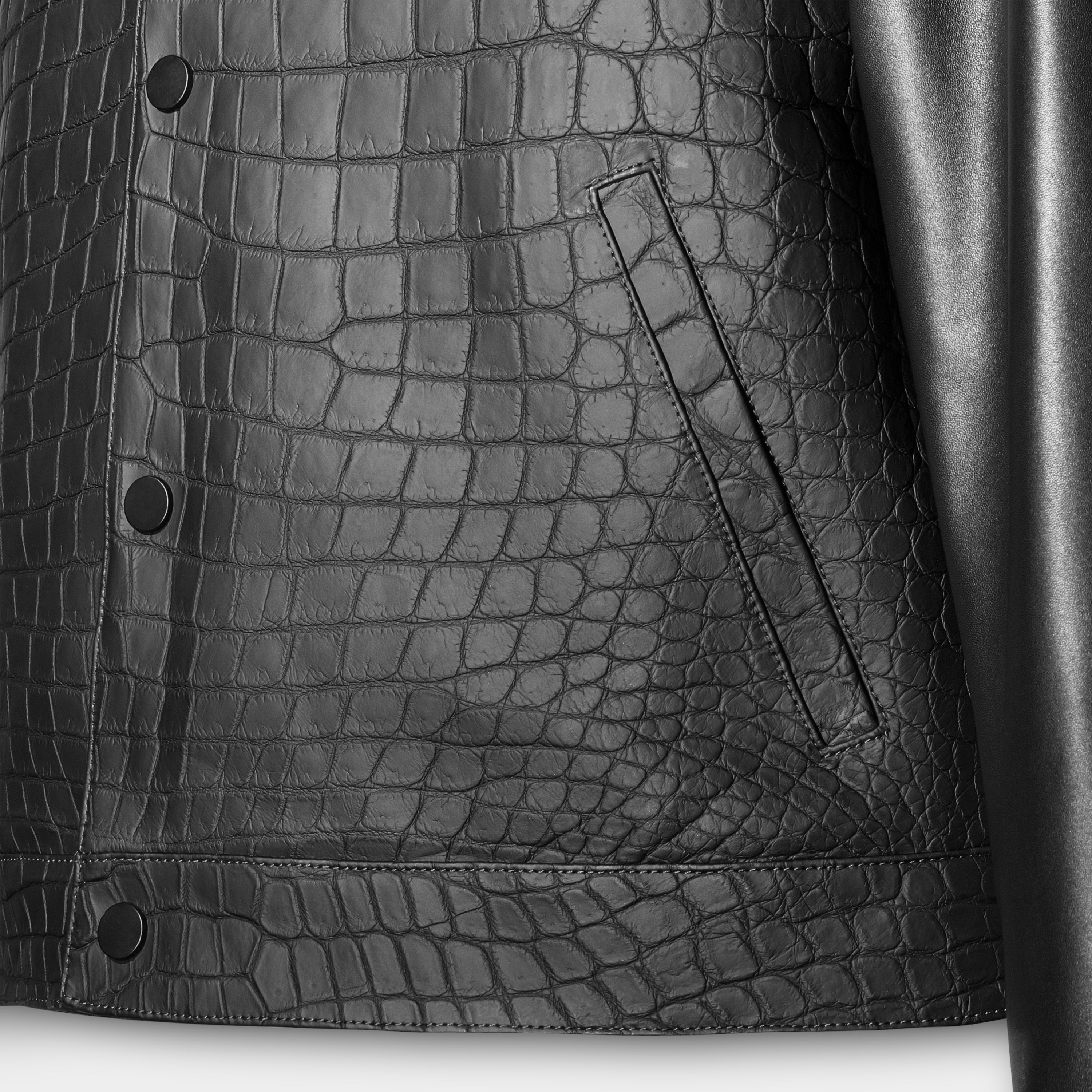 GQ shirt collar jacket side pocket detail, crocodile leather – Elitter Milano