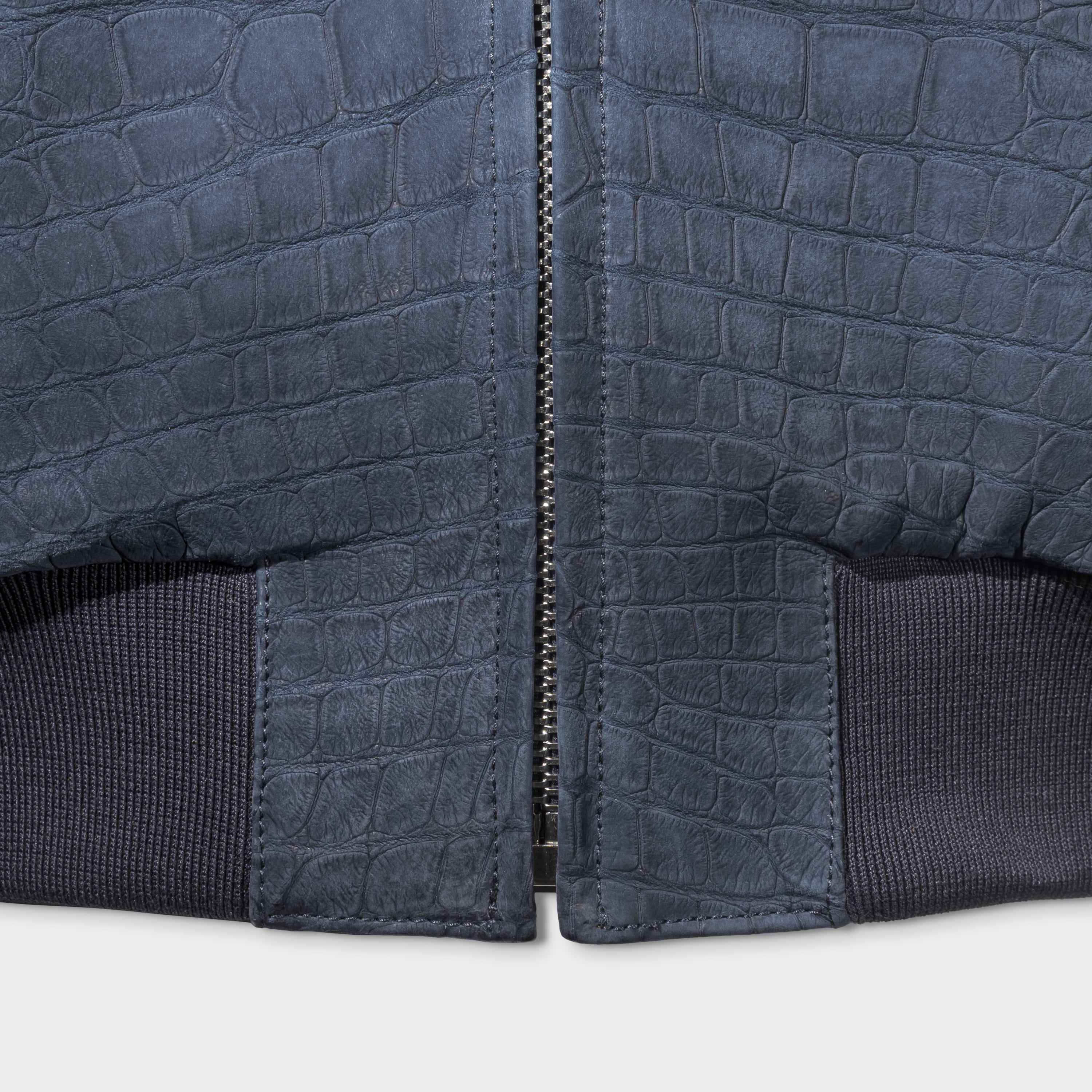 New York bomber hem zip detail, nubuck alligator leather and rib knit trim – Elitter Milano