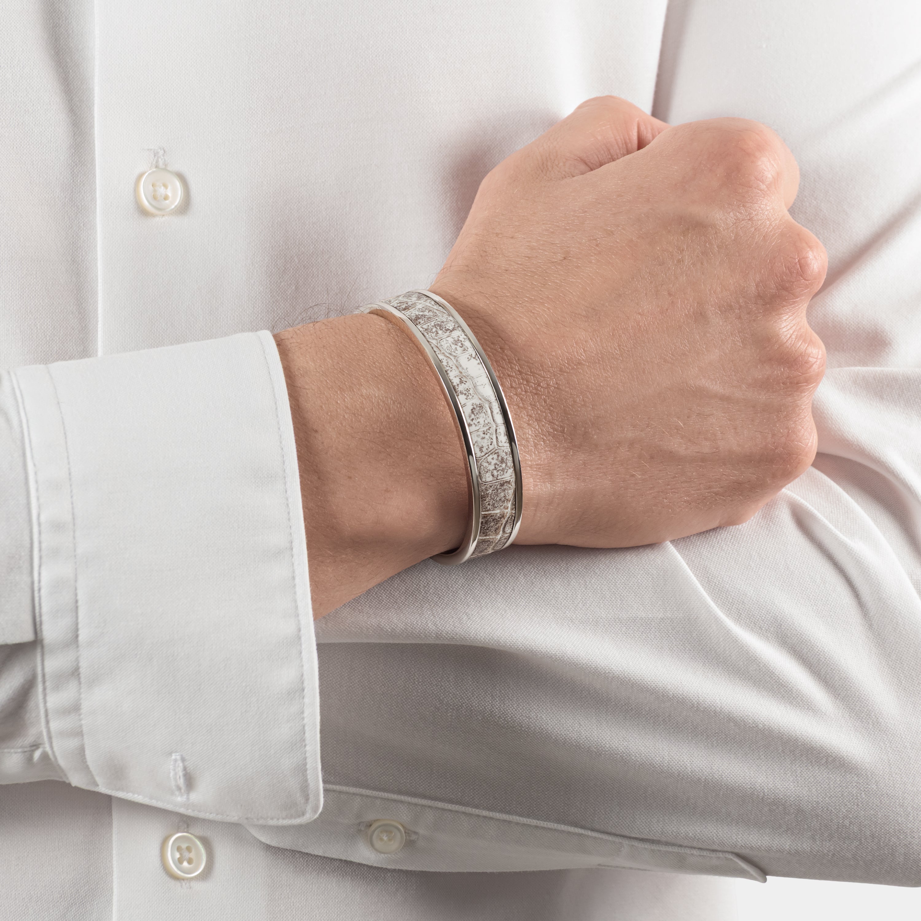 crocodile leather bracelet purum small palladium himalaya worn man